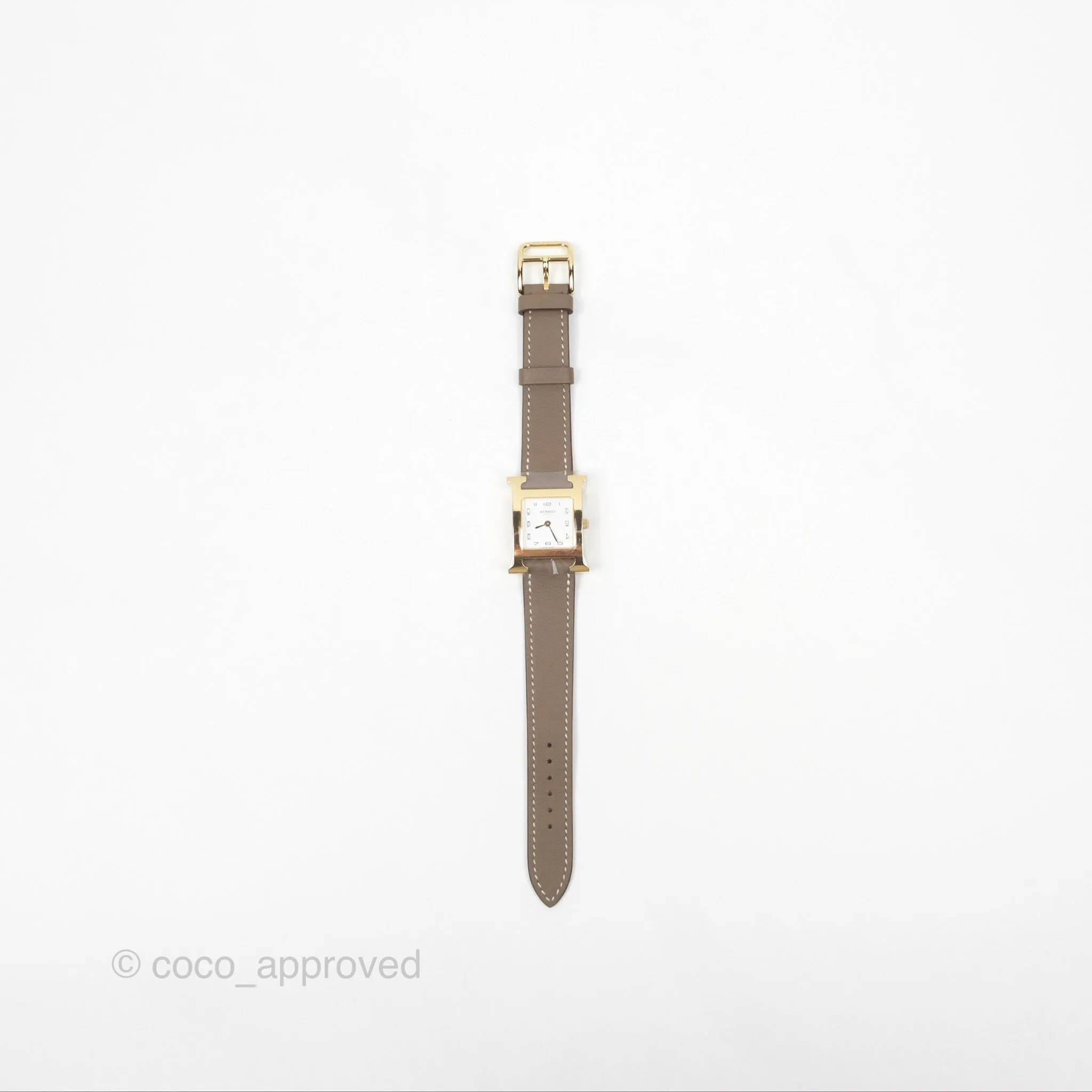 Hermes Heure H Watch Small Swift Etoupe Gold Hardware