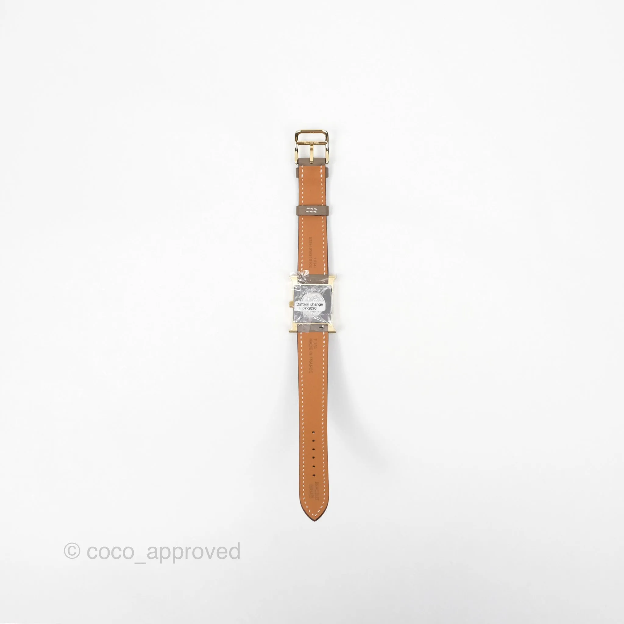 Hermes Heure H Watch Small Swift Etoupe Gold Hardware