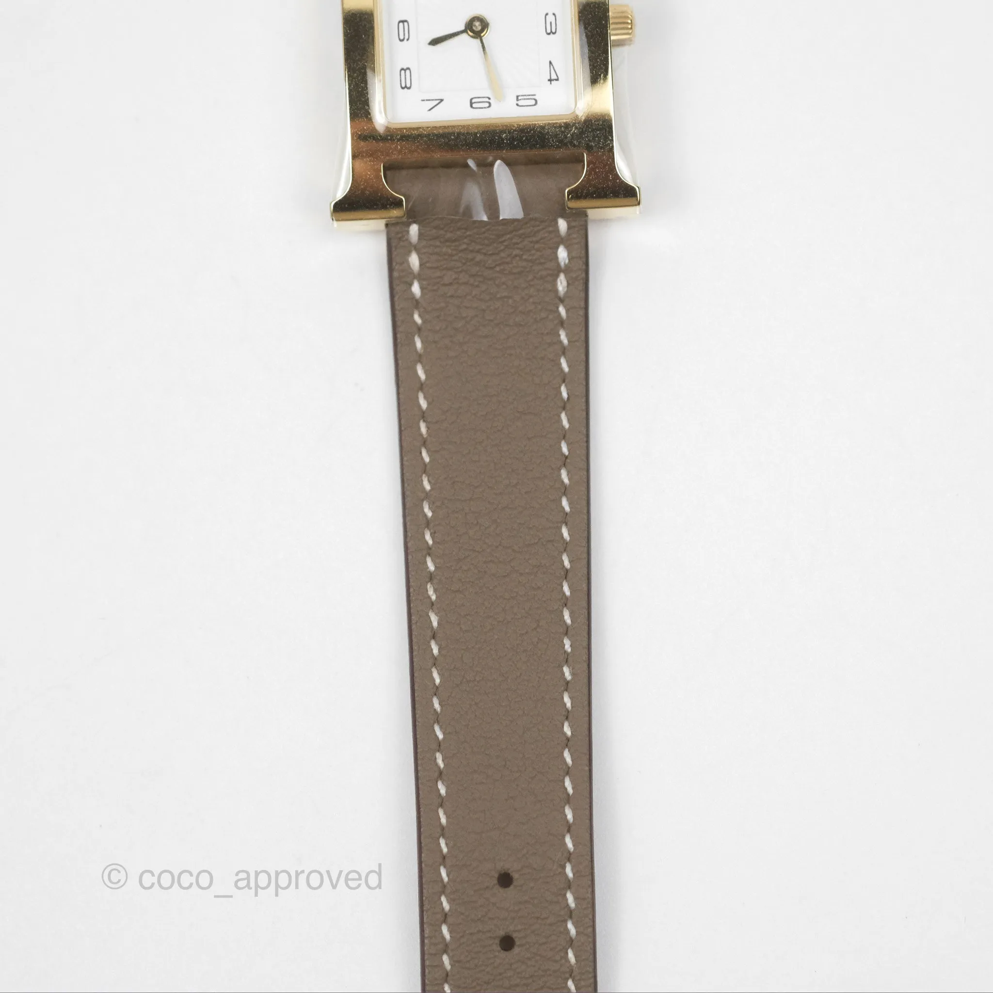 Hermes Heure H Watch Small Swift Etoupe Gold Hardware