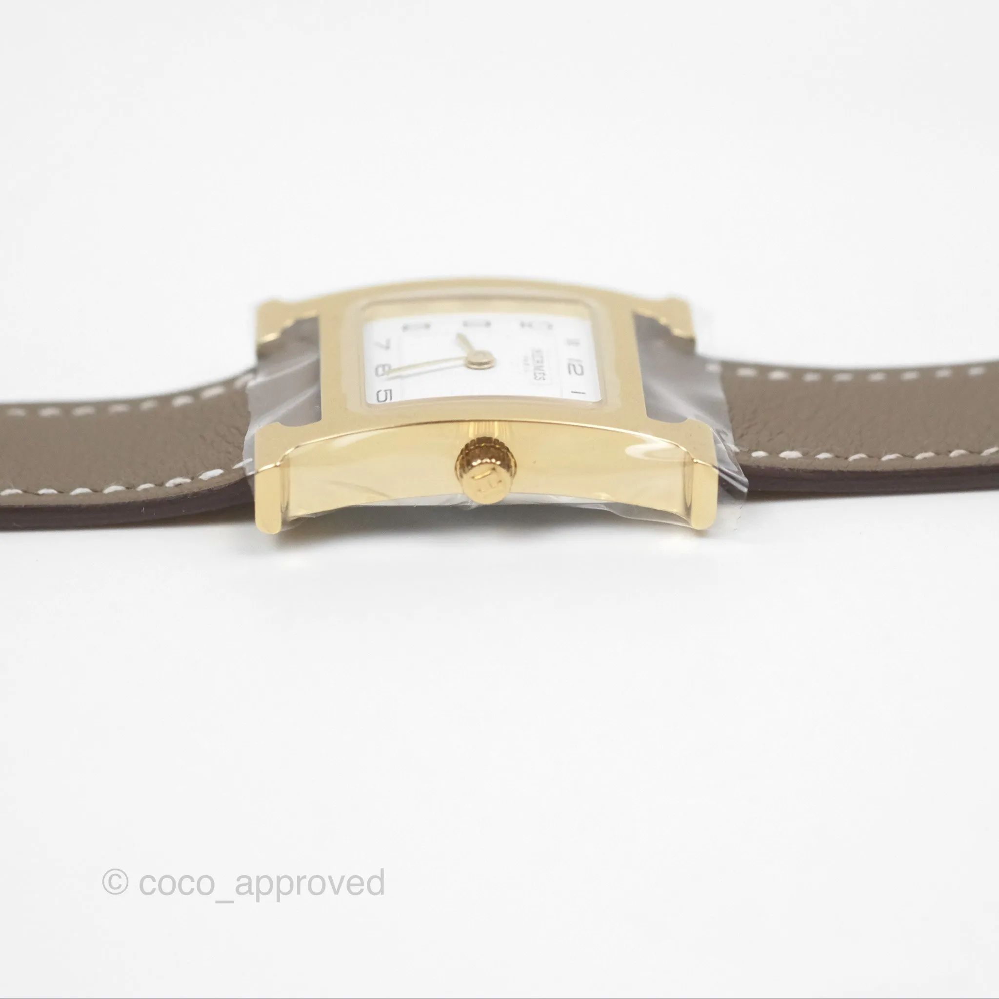 Hermes Heure H Watch Small Swift Etoupe Gold Hardware