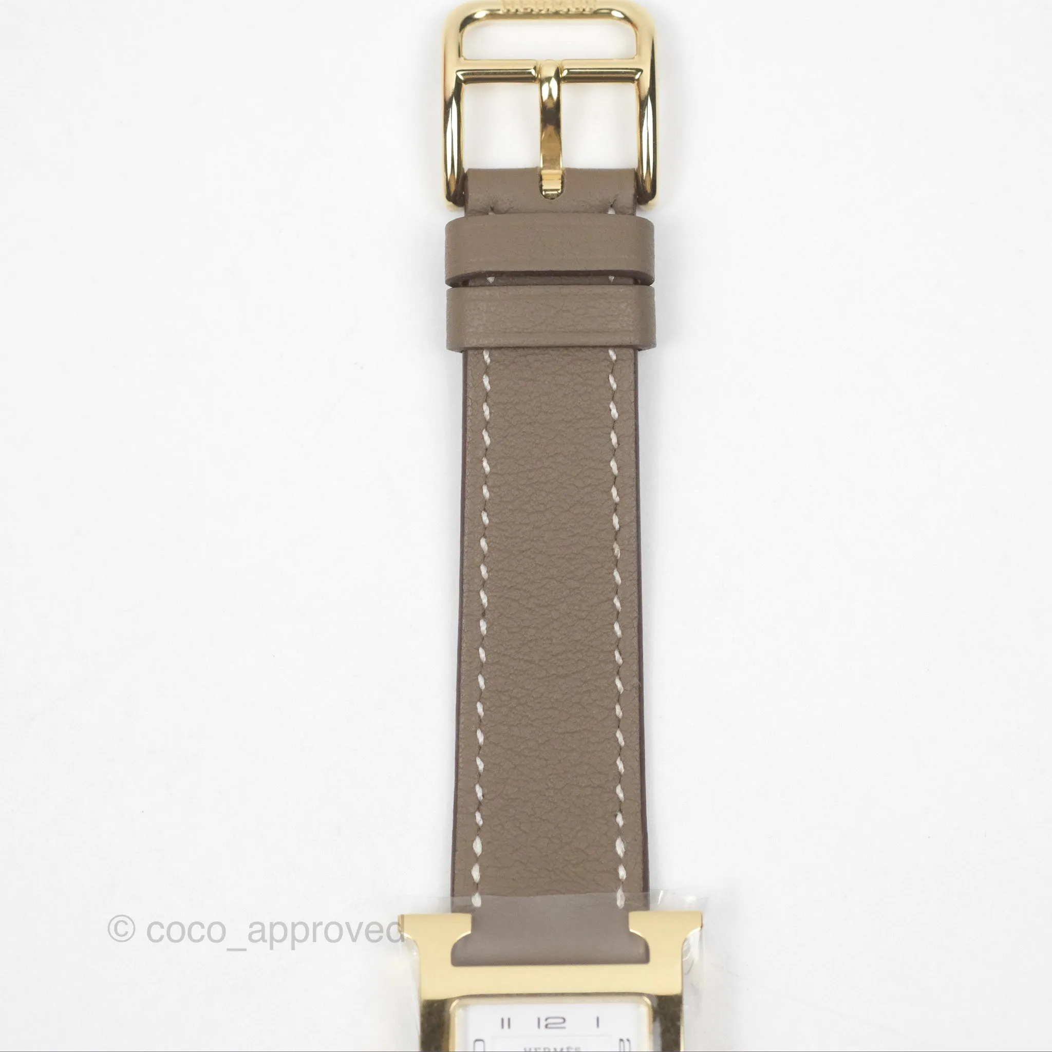 Hermes Heure H Watch Small Swift Etoupe Gold Hardware