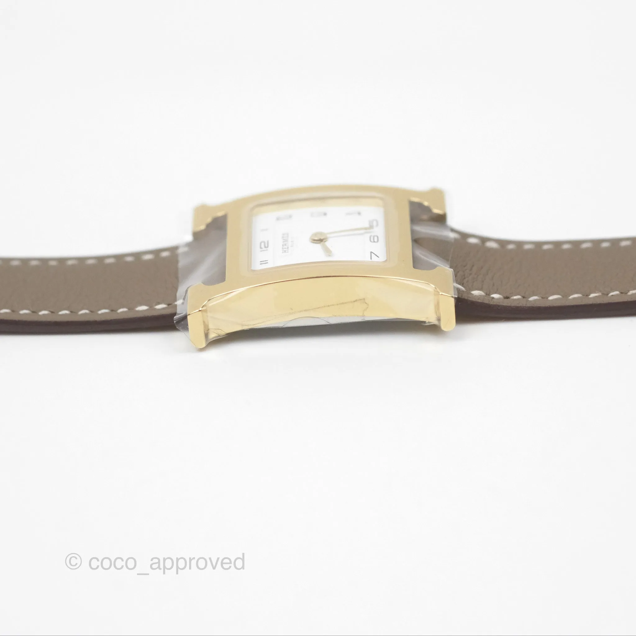 Hermes Heure H Watch Small Swift Etoupe Gold Hardware