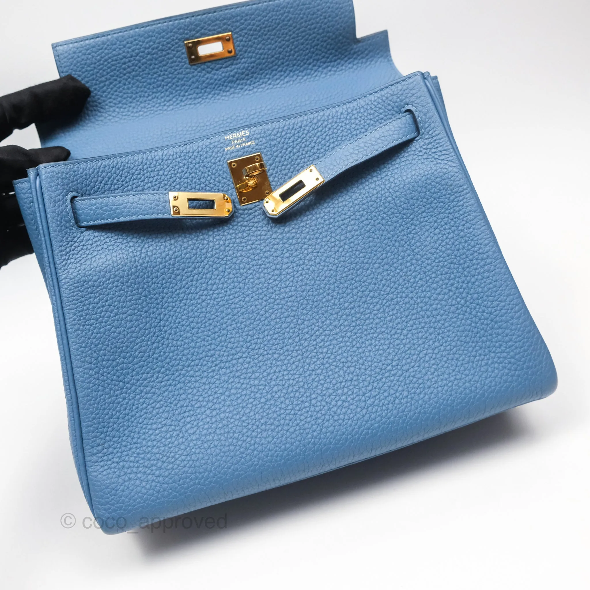 Hermes Kelly 25 Togo Bleu Azur 7R Gold Hardware