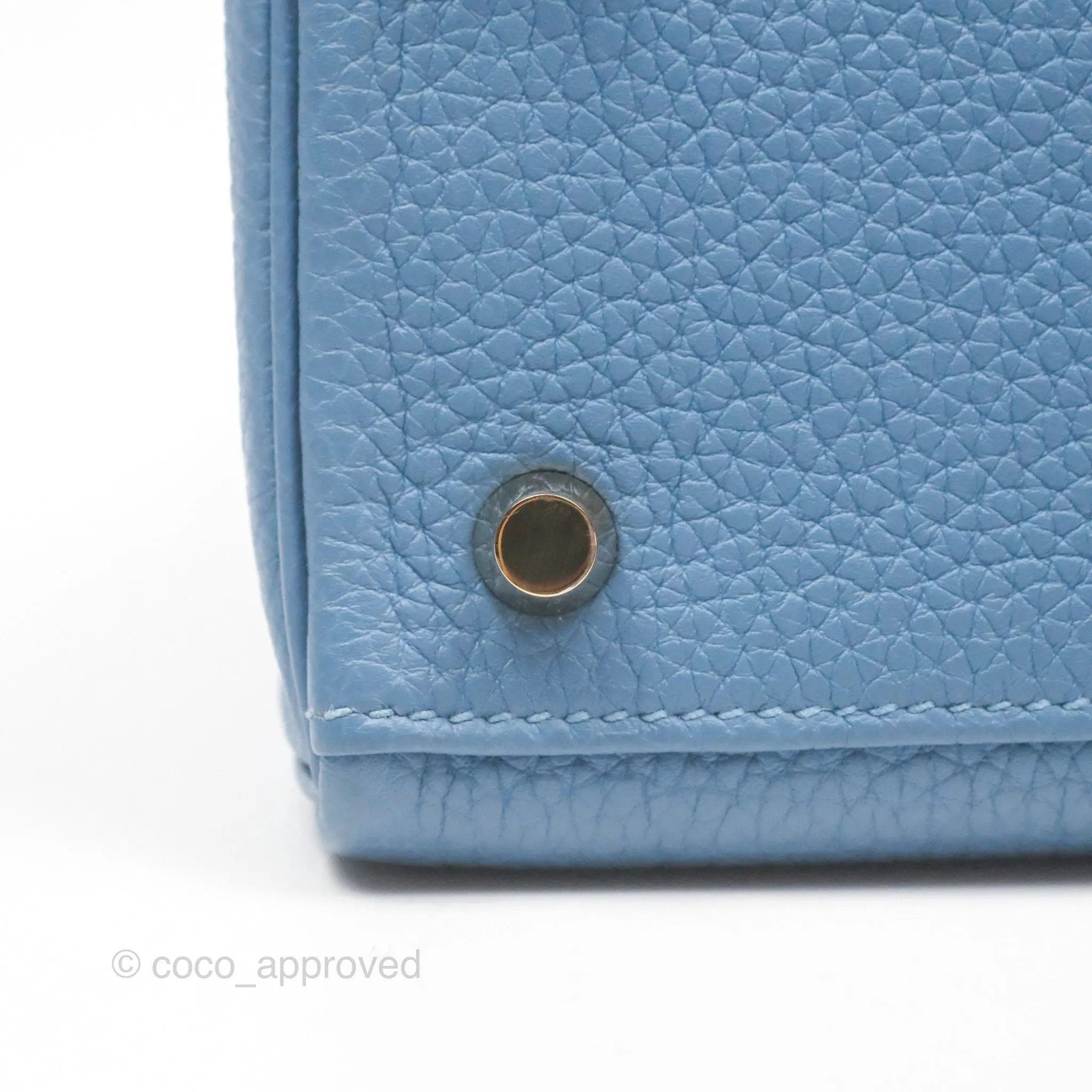 Hermes Kelly 25 Togo Bleu Azur 7R Gold Hardware