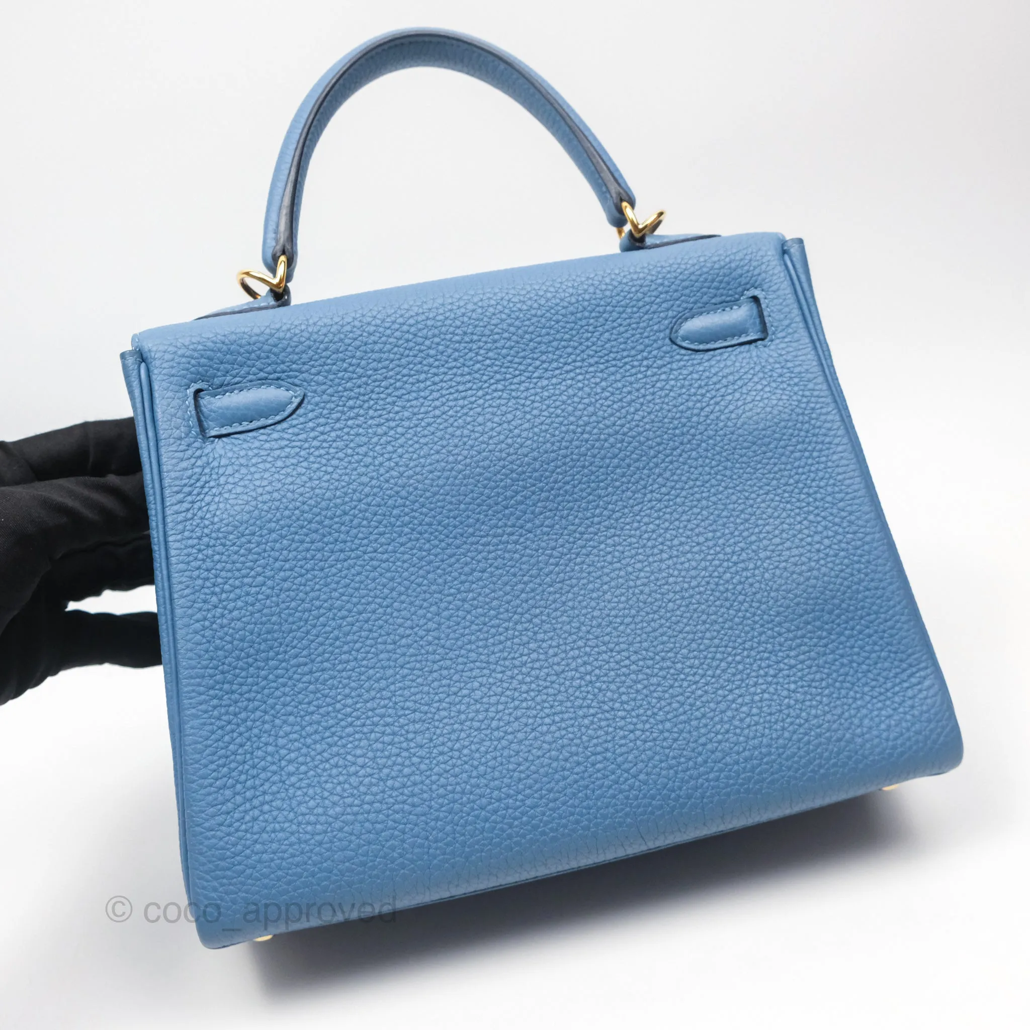 Hermes Kelly 25 Togo Bleu Azur 7R Gold Hardware