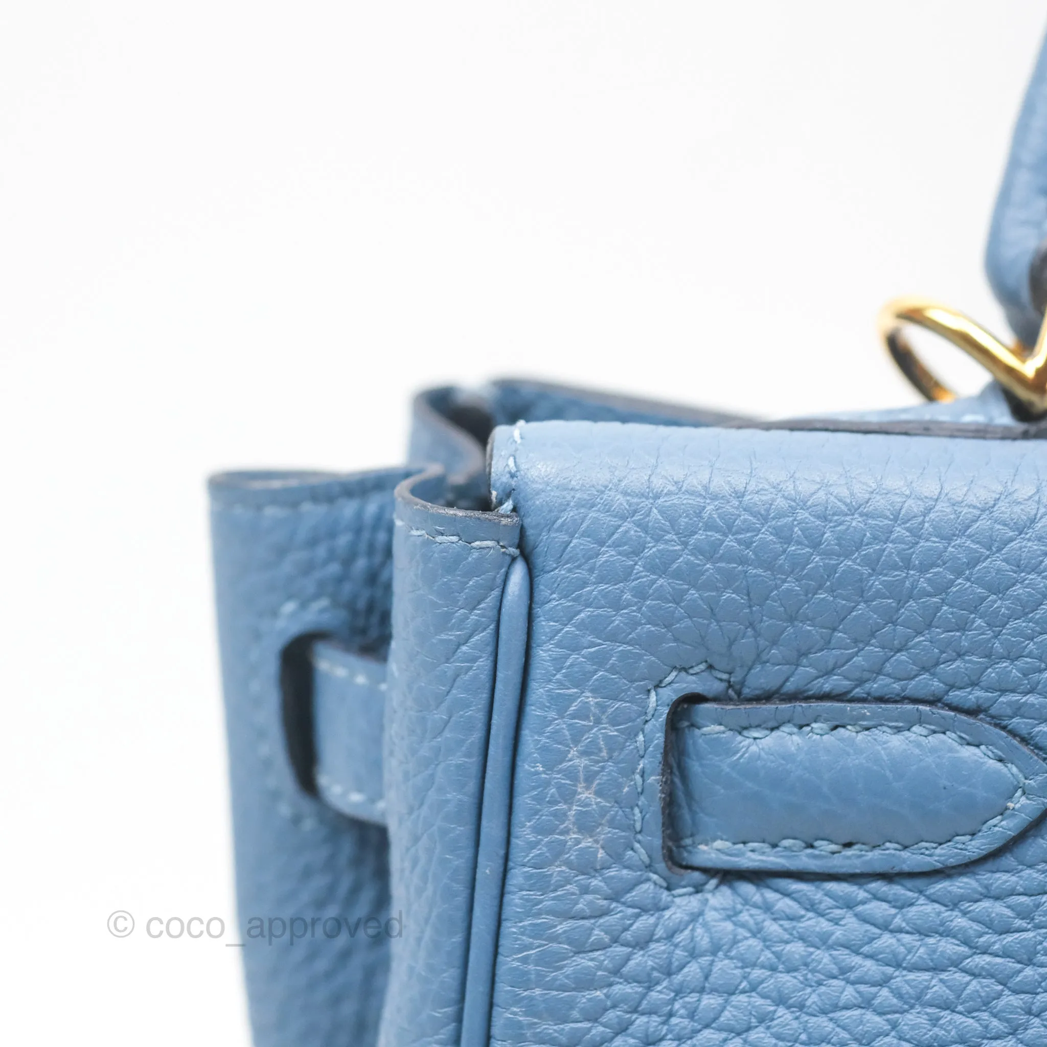 Hermes Kelly 25 Togo Bleu Azur 7R Gold Hardware