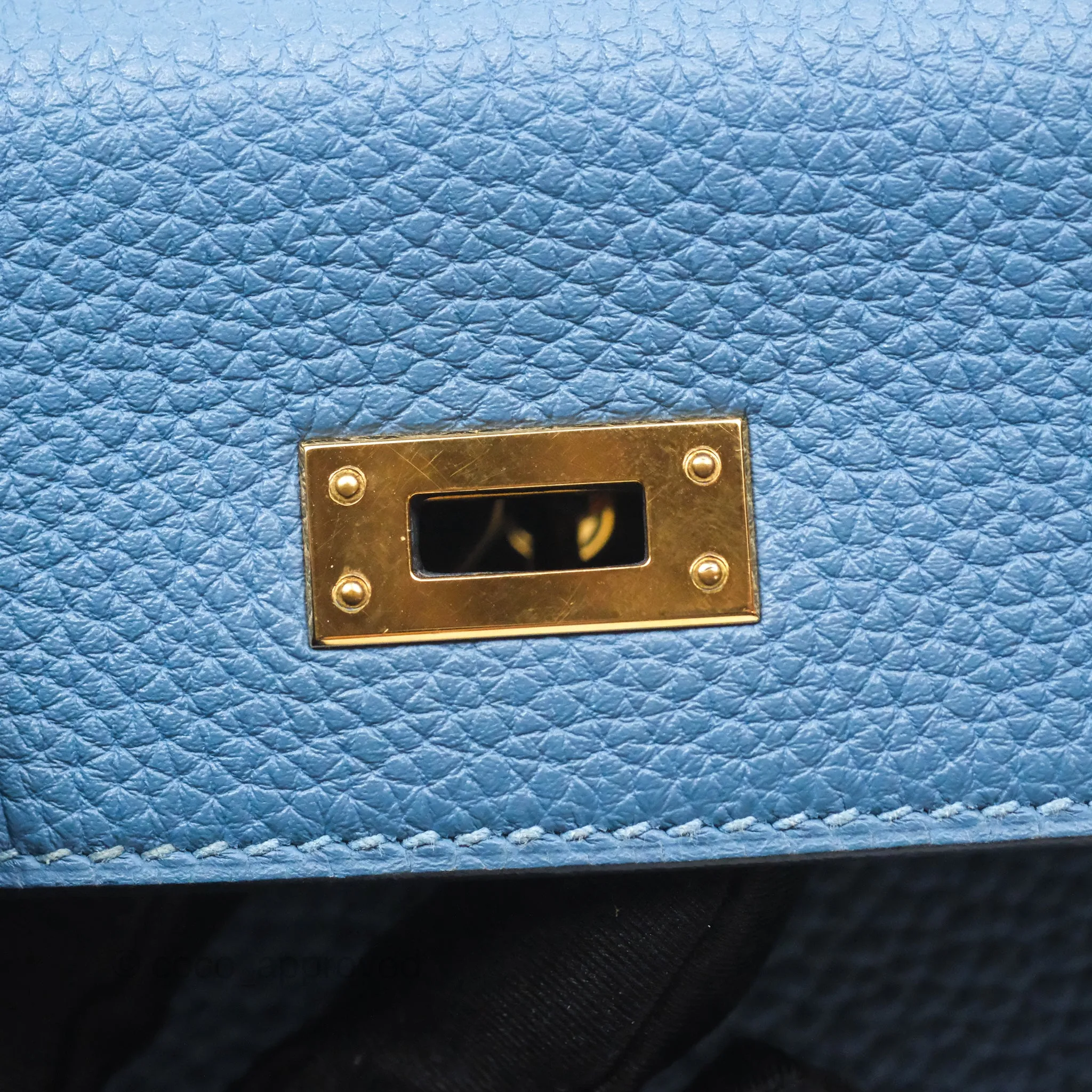 Hermes Kelly 25 Togo Bleu Azur 7R Gold Hardware