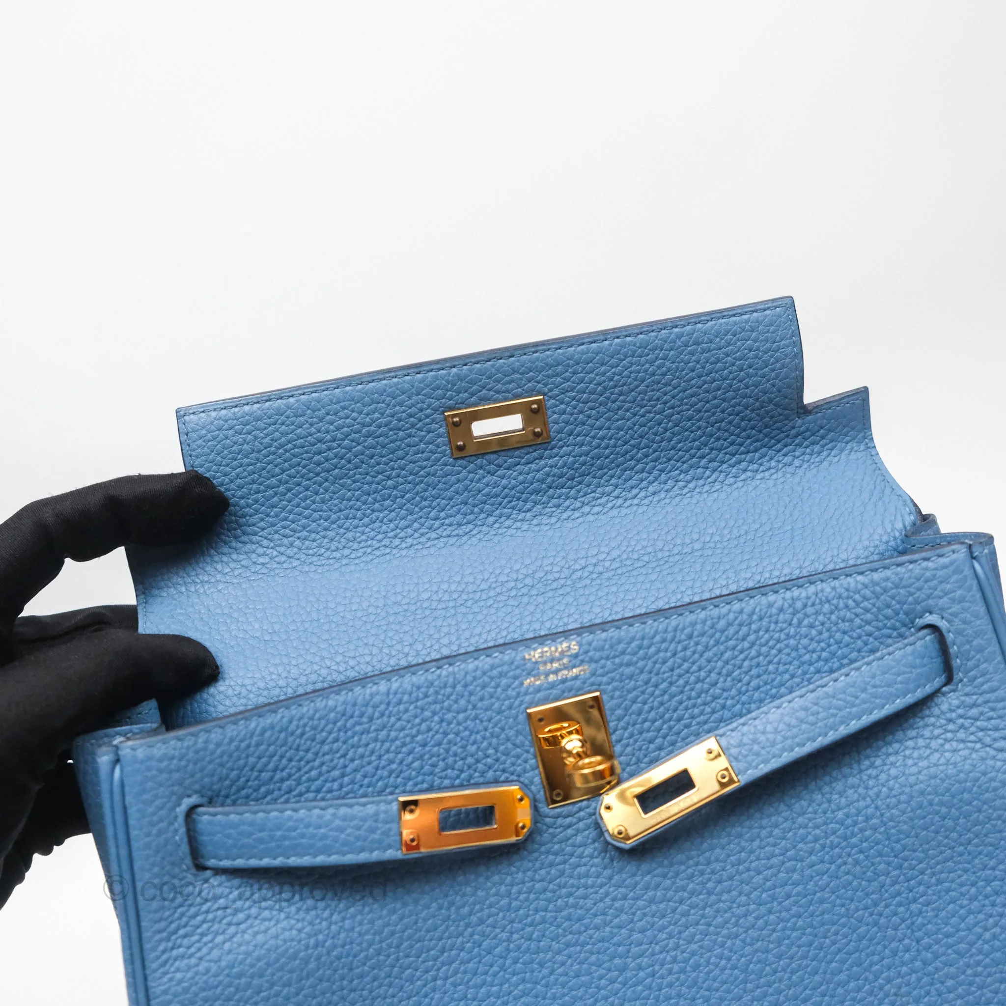 Hermes Kelly 25 Togo Bleu Azur 7R Gold Hardware