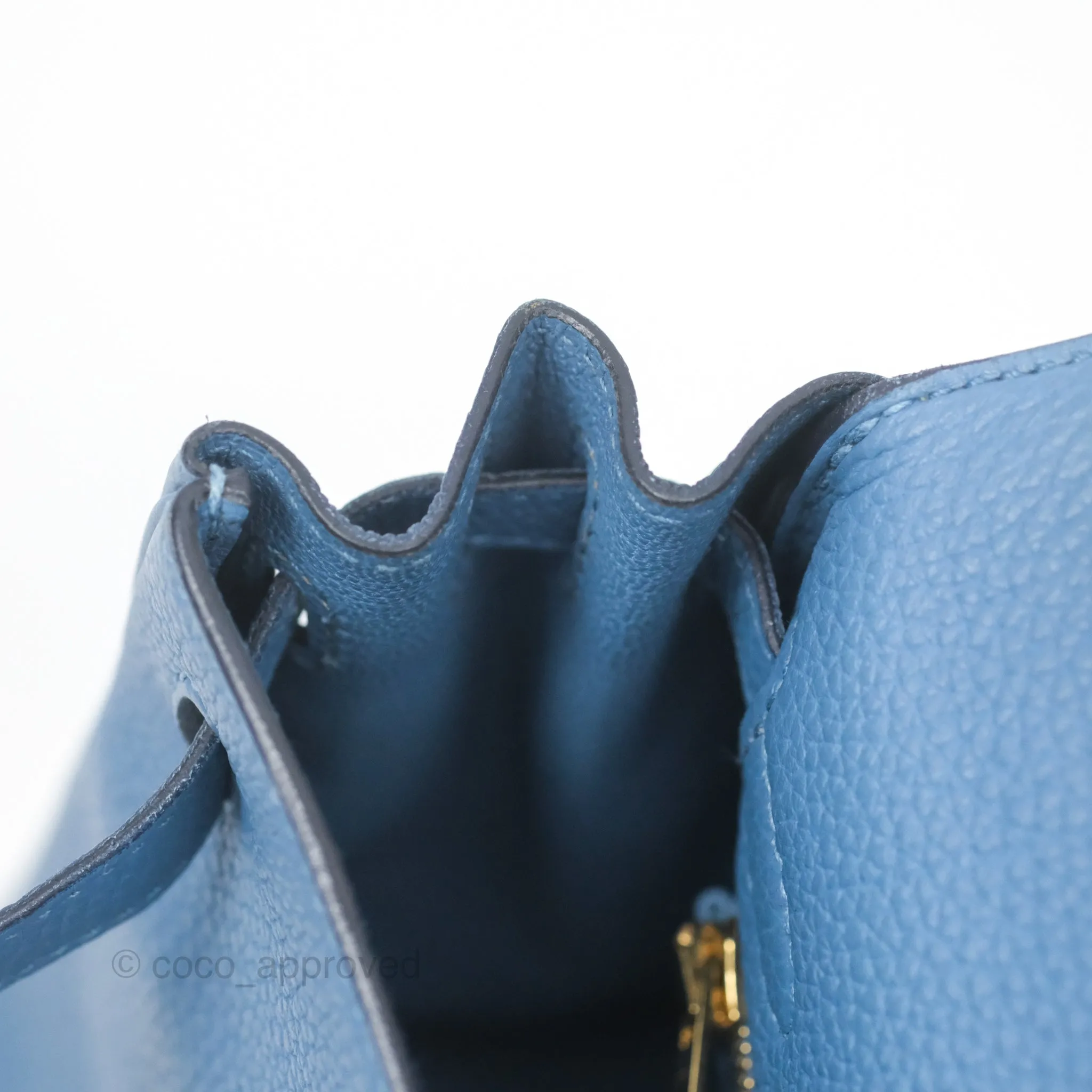 Hermes Kelly 25 Togo Bleu Azur 7R Gold Hardware
