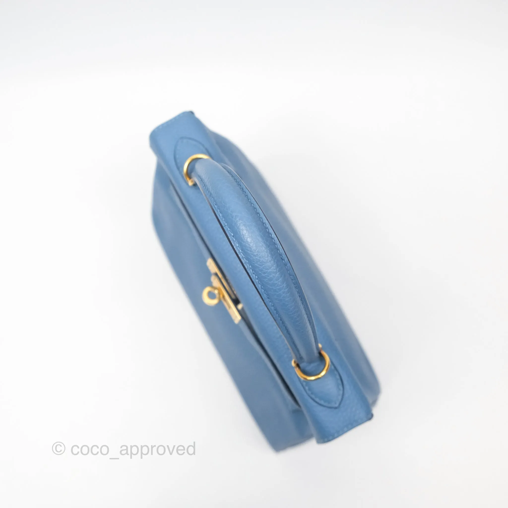 Hermes Kelly 25 Togo Bleu Azur 7R Gold Hardware