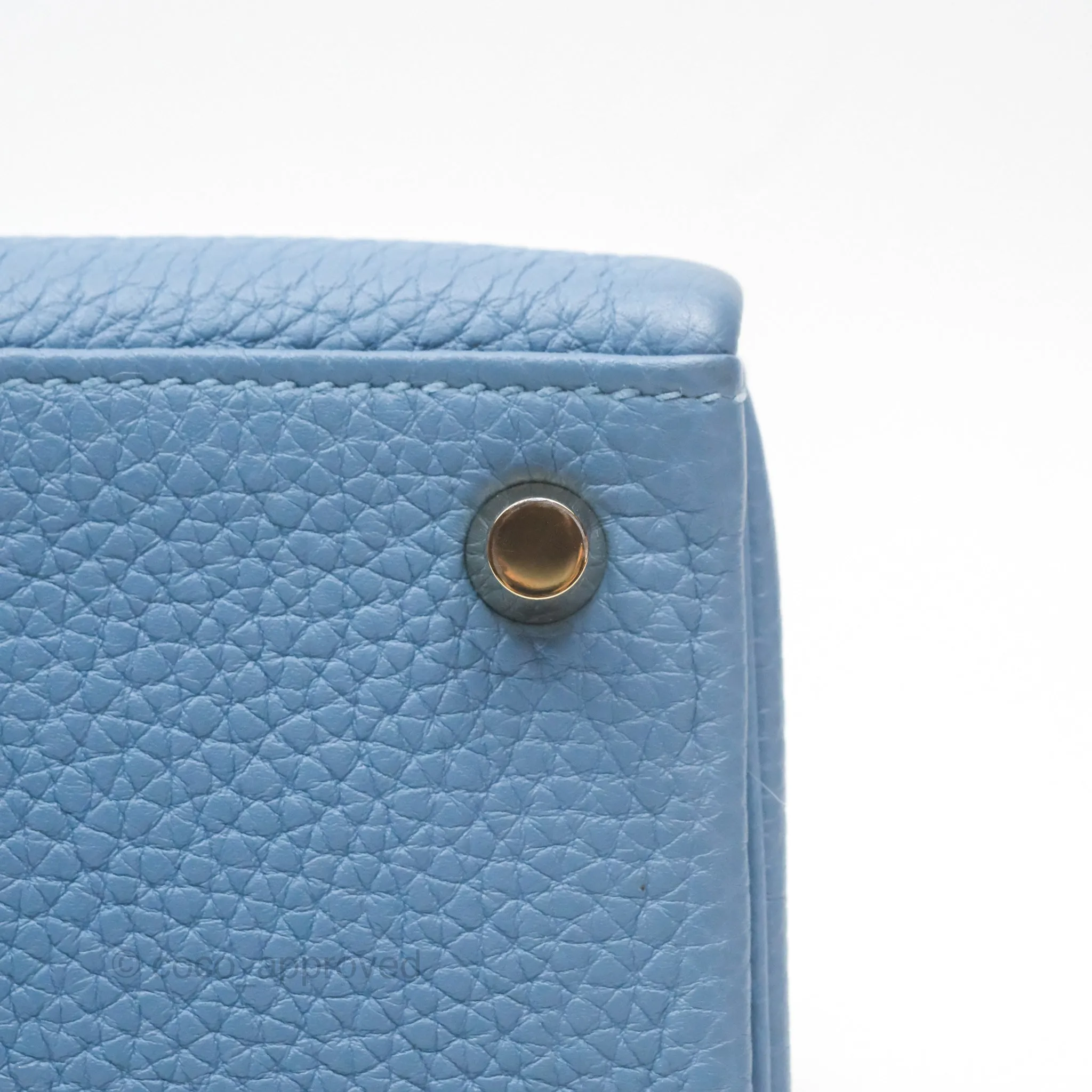 Hermes Kelly 25 Togo Bleu Azur 7R Gold Hardware