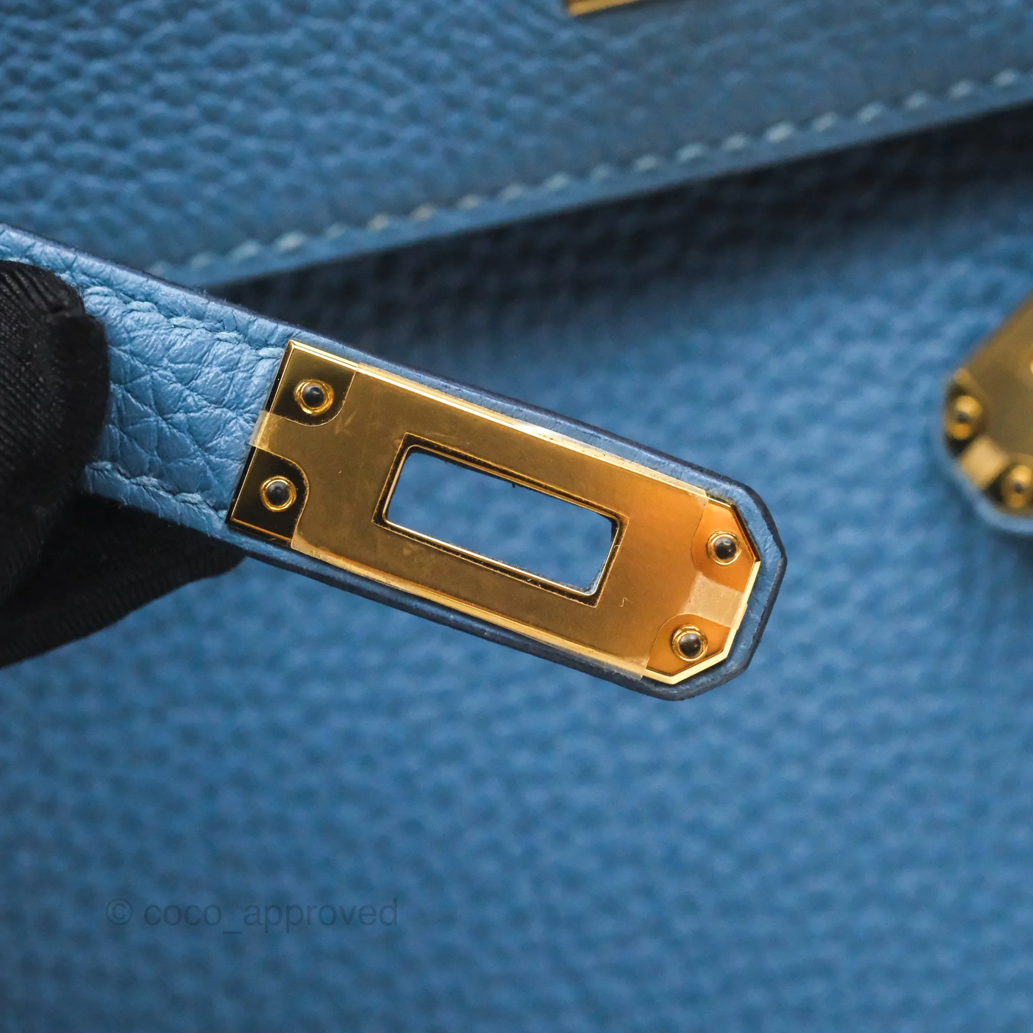 Hermes Kelly 25 Togo Bleu Azur 7R Gold Hardware