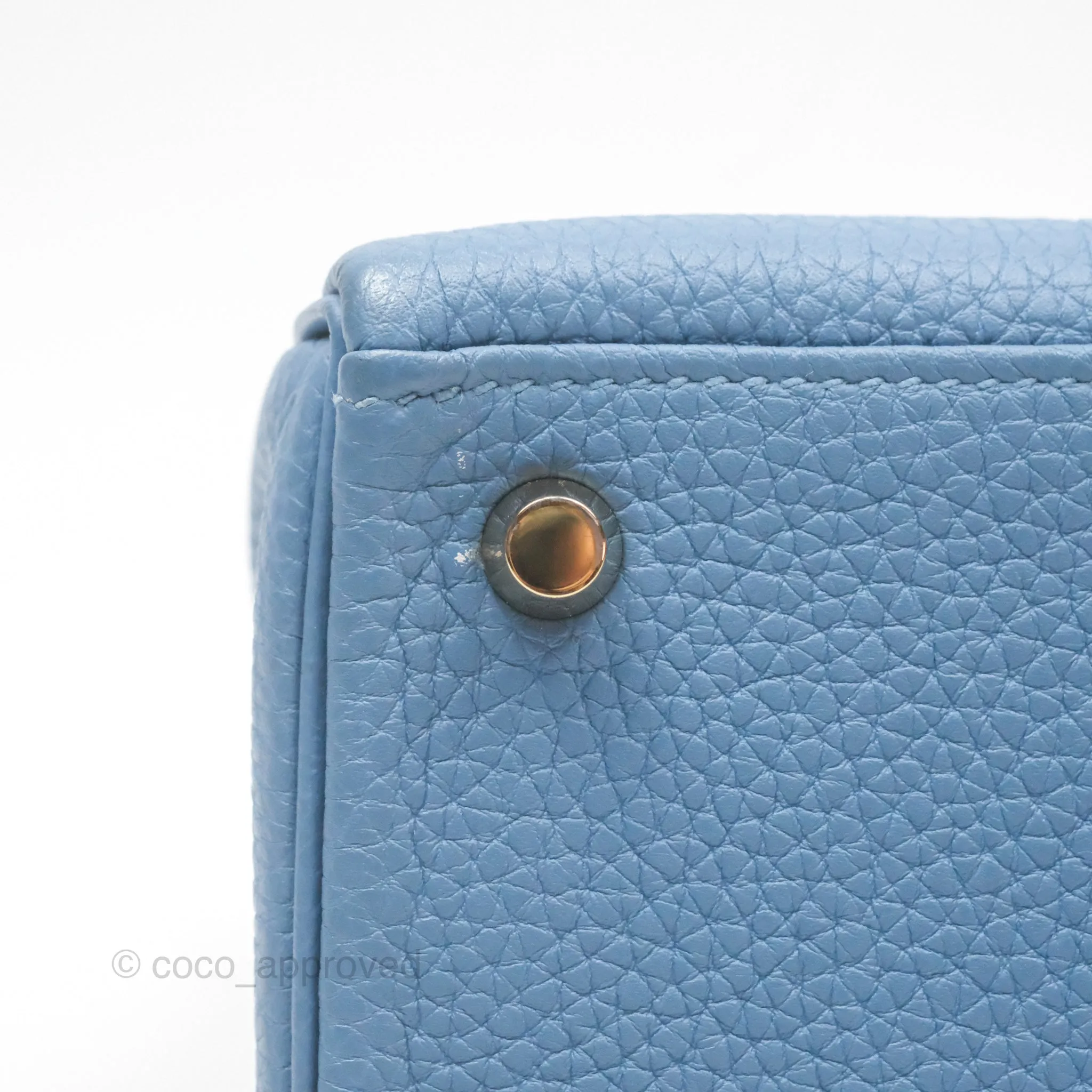 Hermes Kelly 25 Togo Bleu Azur 7R Gold Hardware