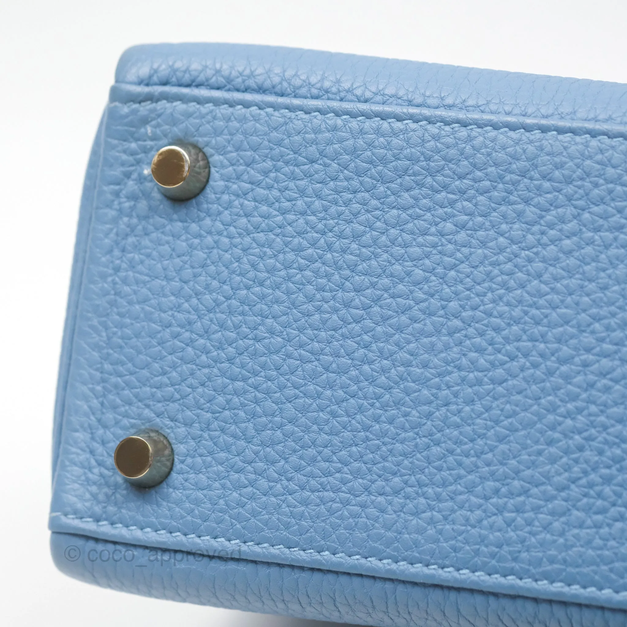 Hermes Kelly 25 Togo Bleu Azur 7R Gold Hardware