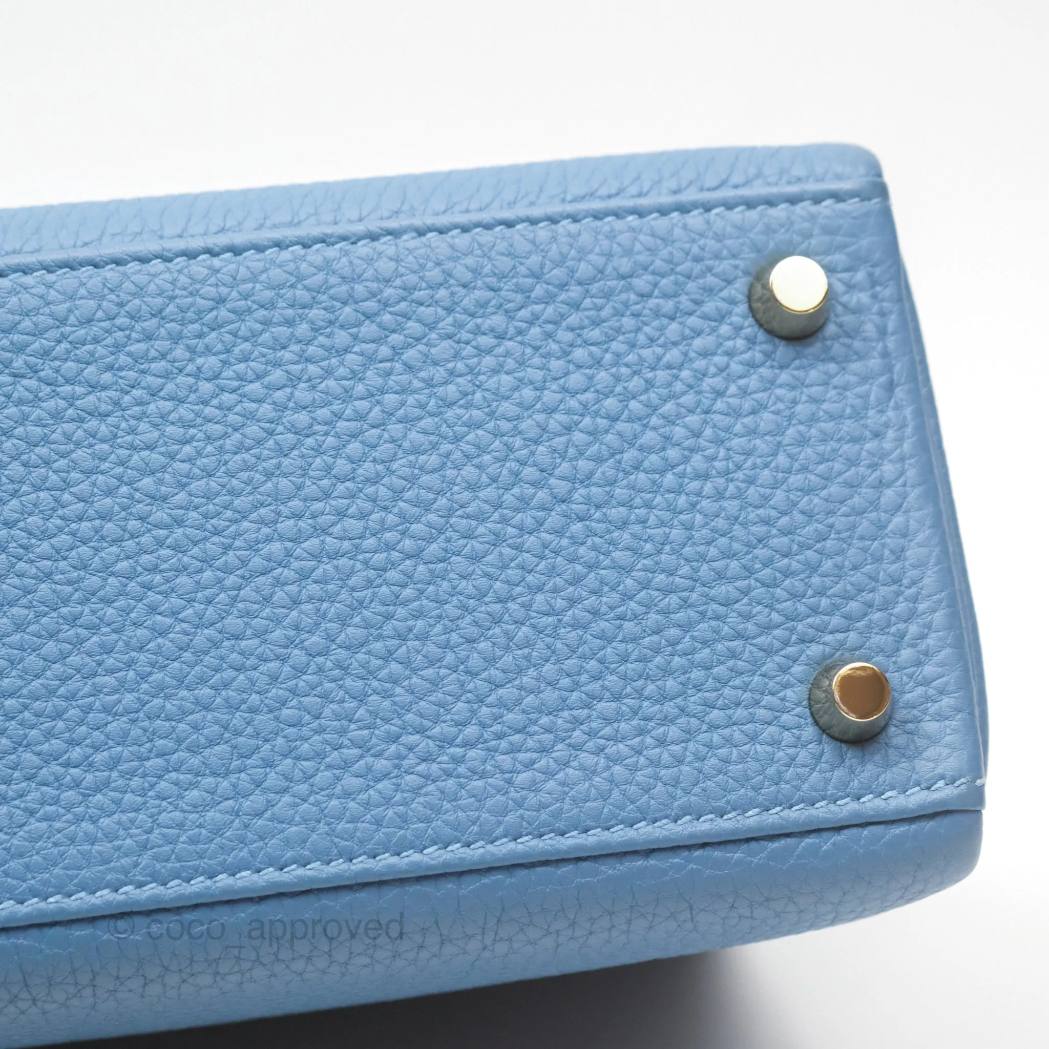 Hermes Kelly 25 Togo Bleu Azur 7R Gold Hardware