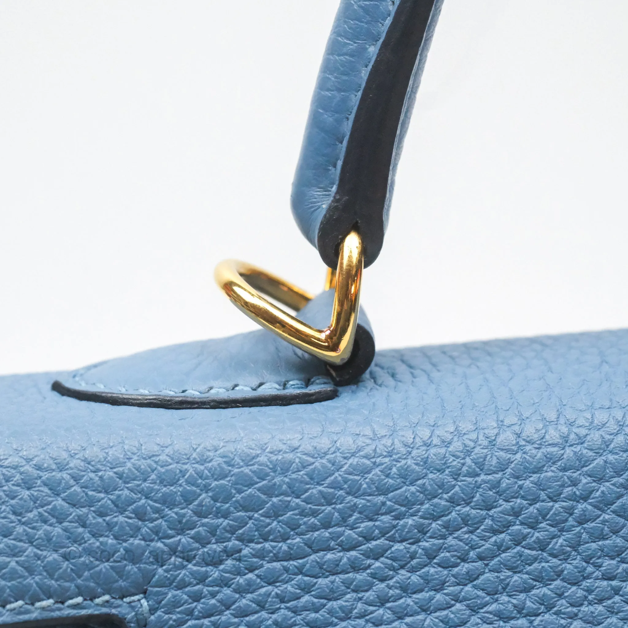 Hermes Kelly 25 Togo Bleu Azur 7R Gold Hardware