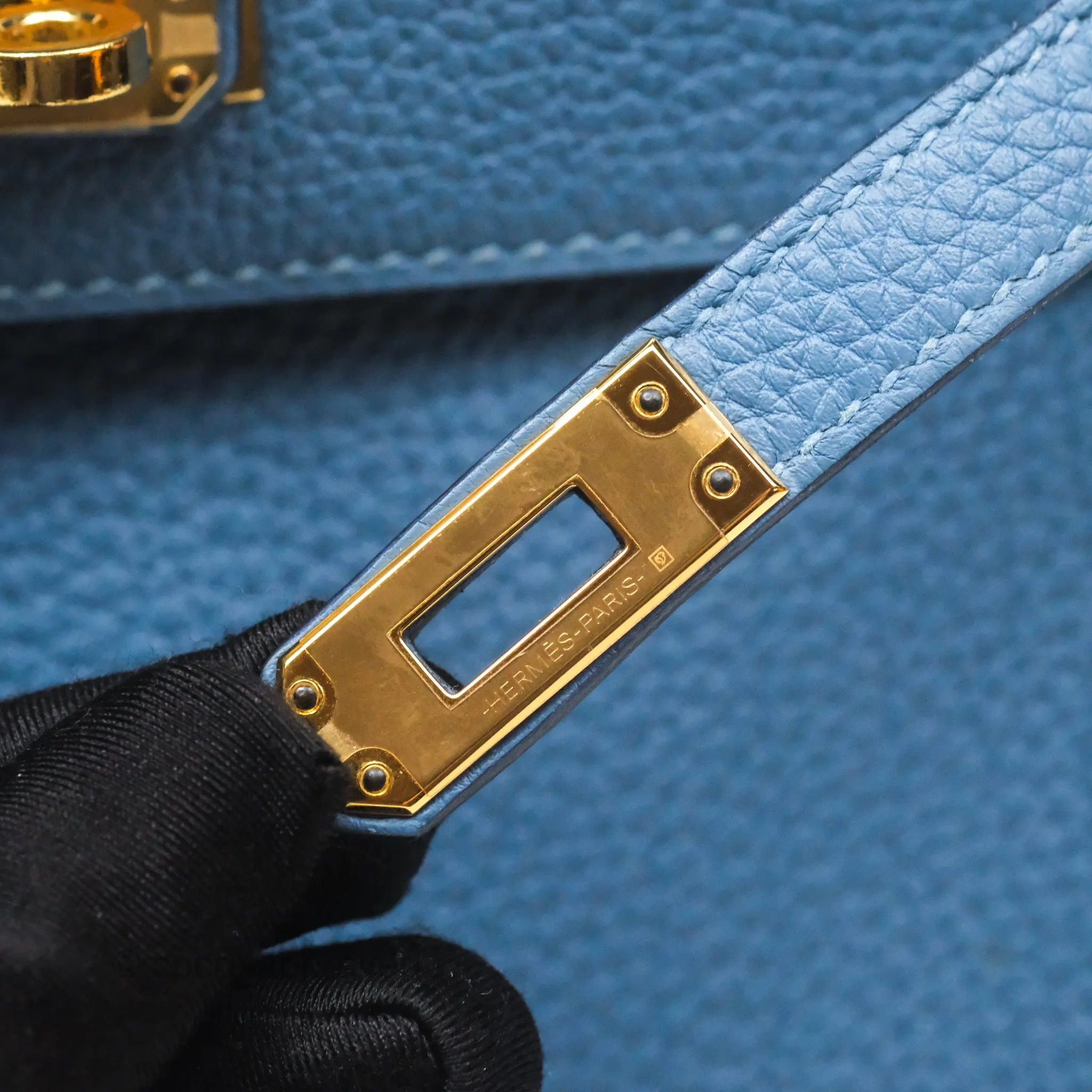Hermes Kelly 25 Togo Bleu Azur 7R Gold Hardware