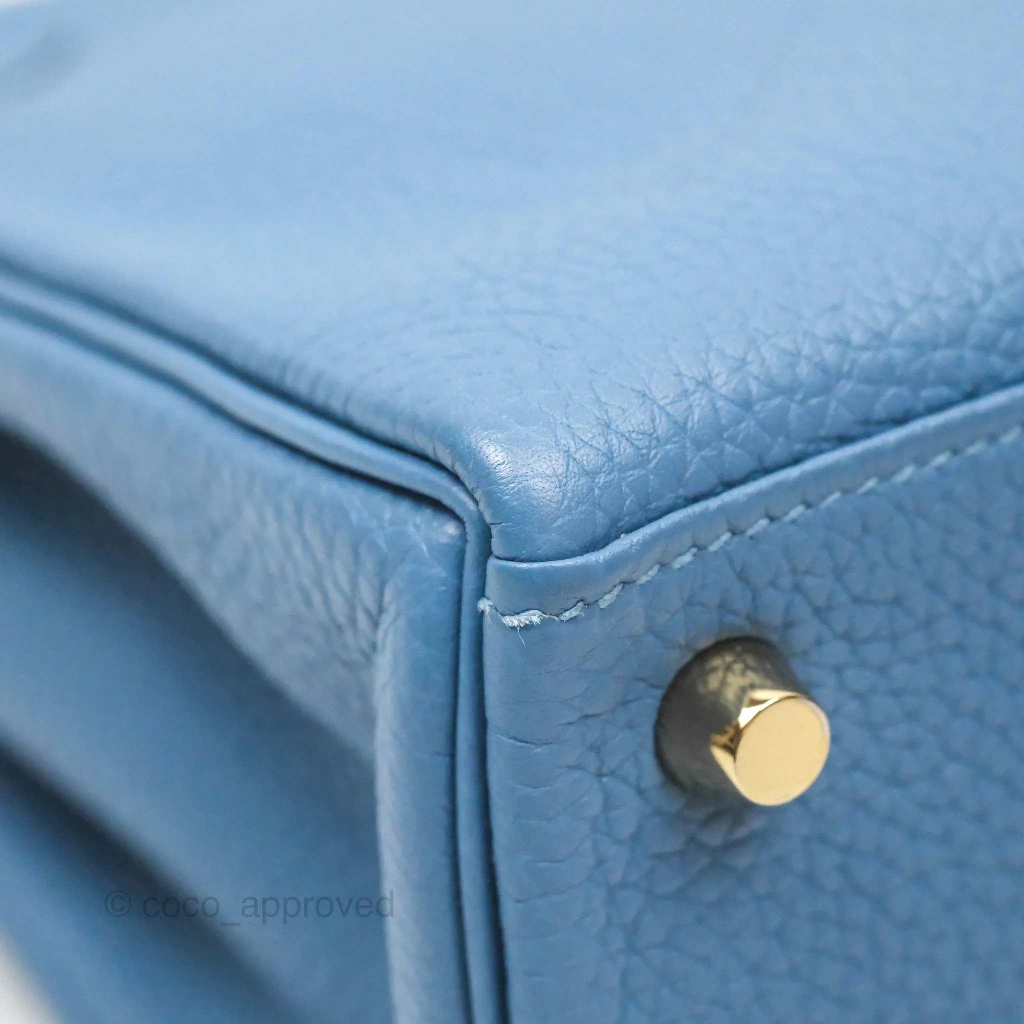 Hermes Kelly 25 Togo Bleu Azur 7R Gold Hardware