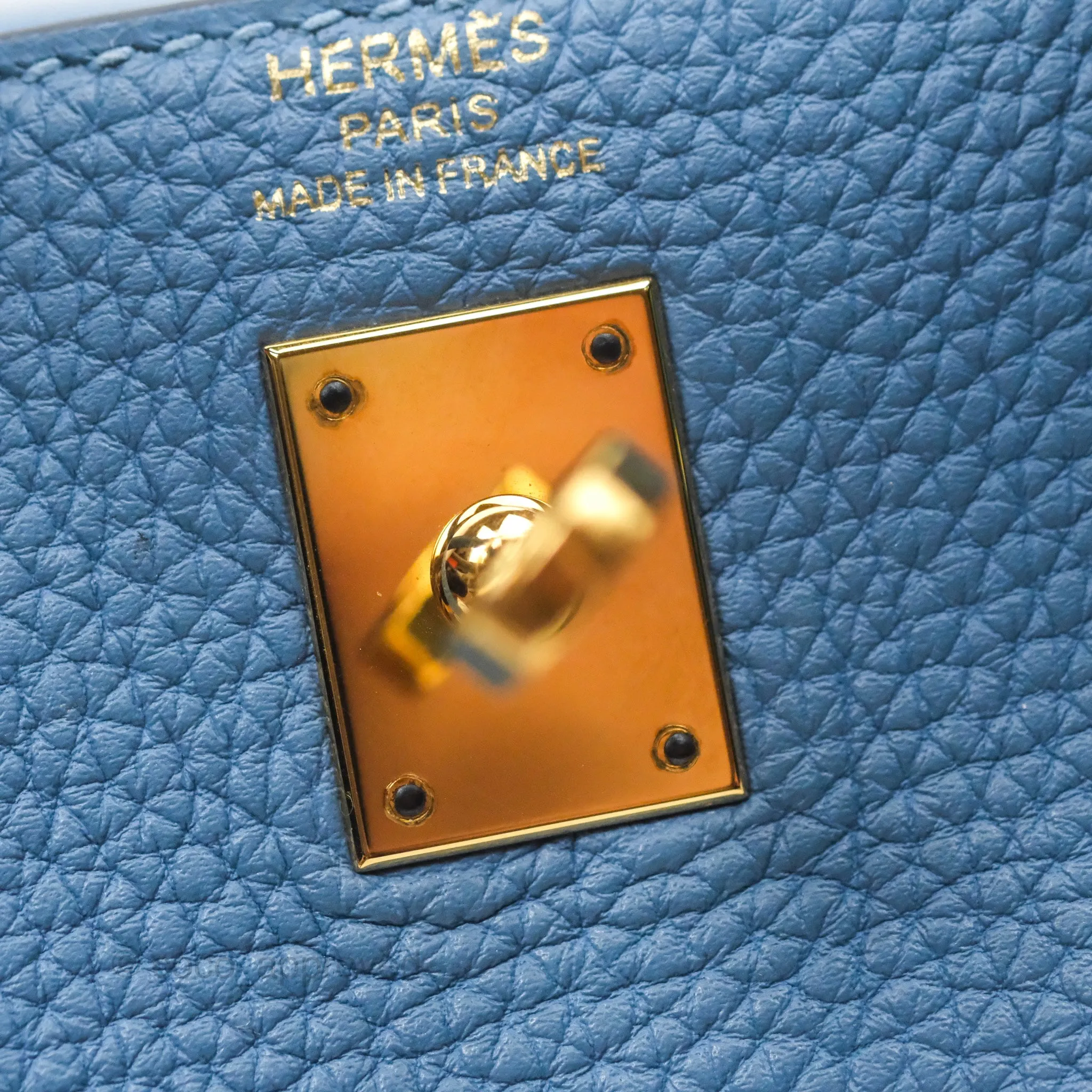 Hermes Kelly 25 Togo Bleu Azur 7R Gold Hardware
