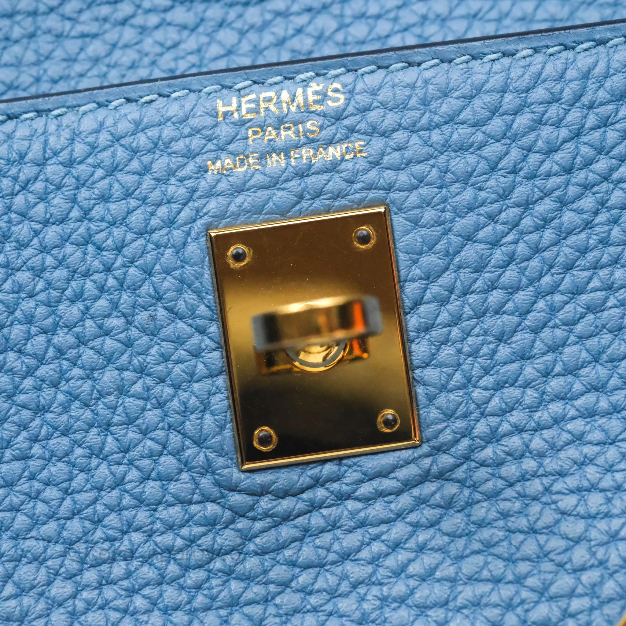 Hermes Kelly 25 Togo Bleu Azur 7R Gold Hardware