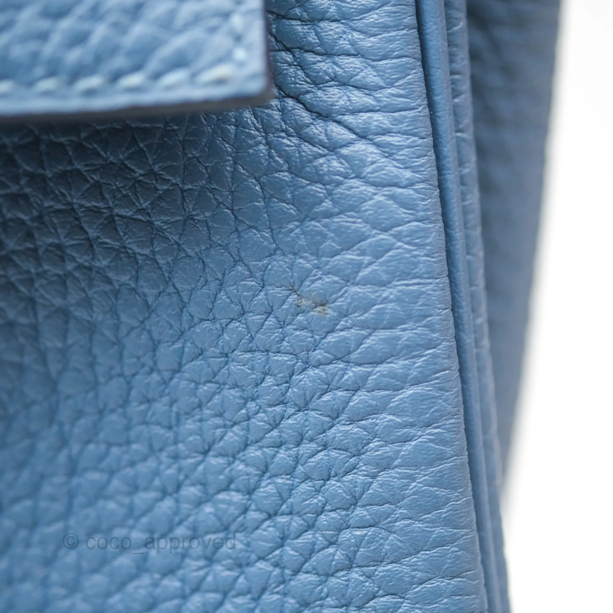 Hermes Kelly 25 Togo Bleu Azur 7R Gold Hardware