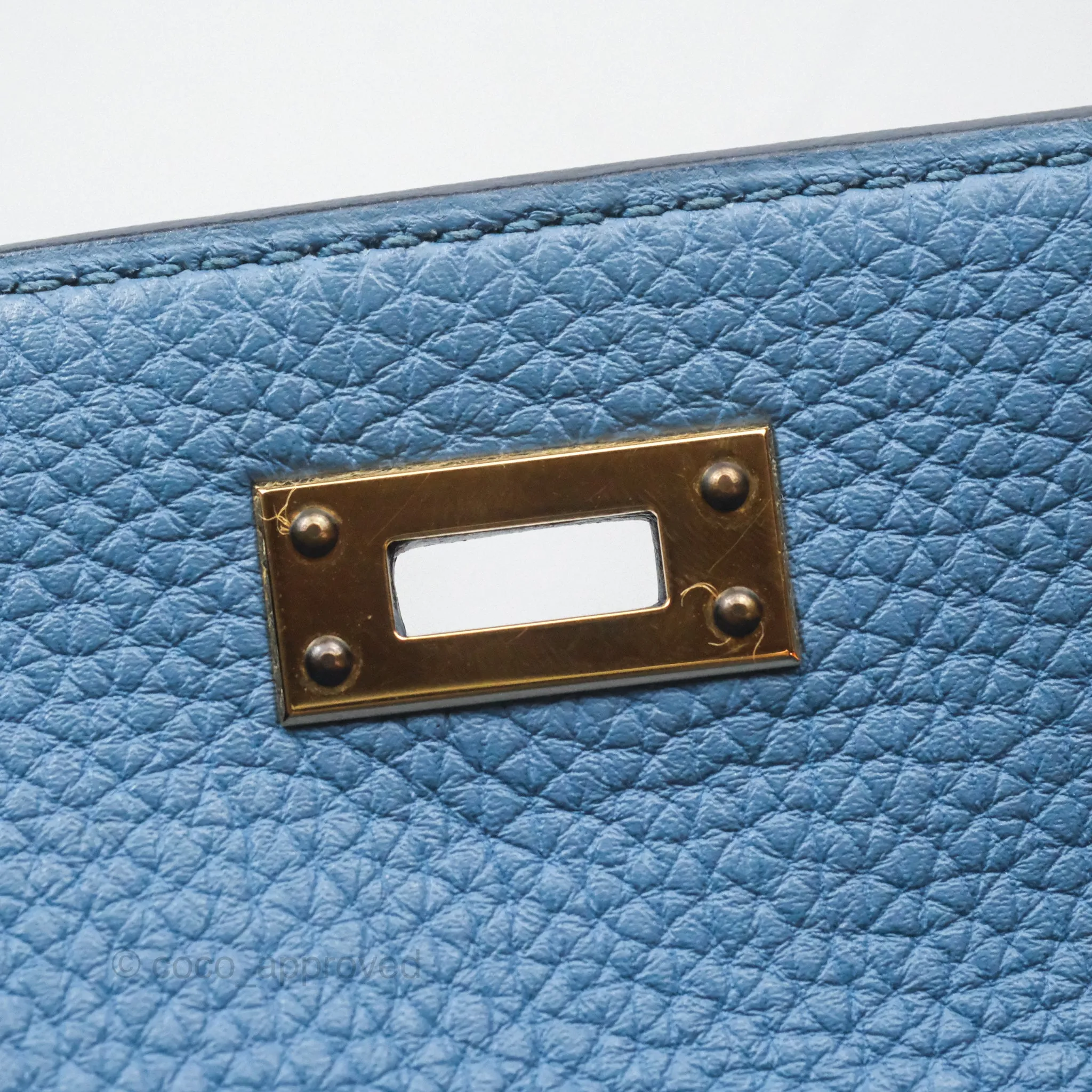 Hermes Kelly 25 Togo Bleu Azur 7R Gold Hardware