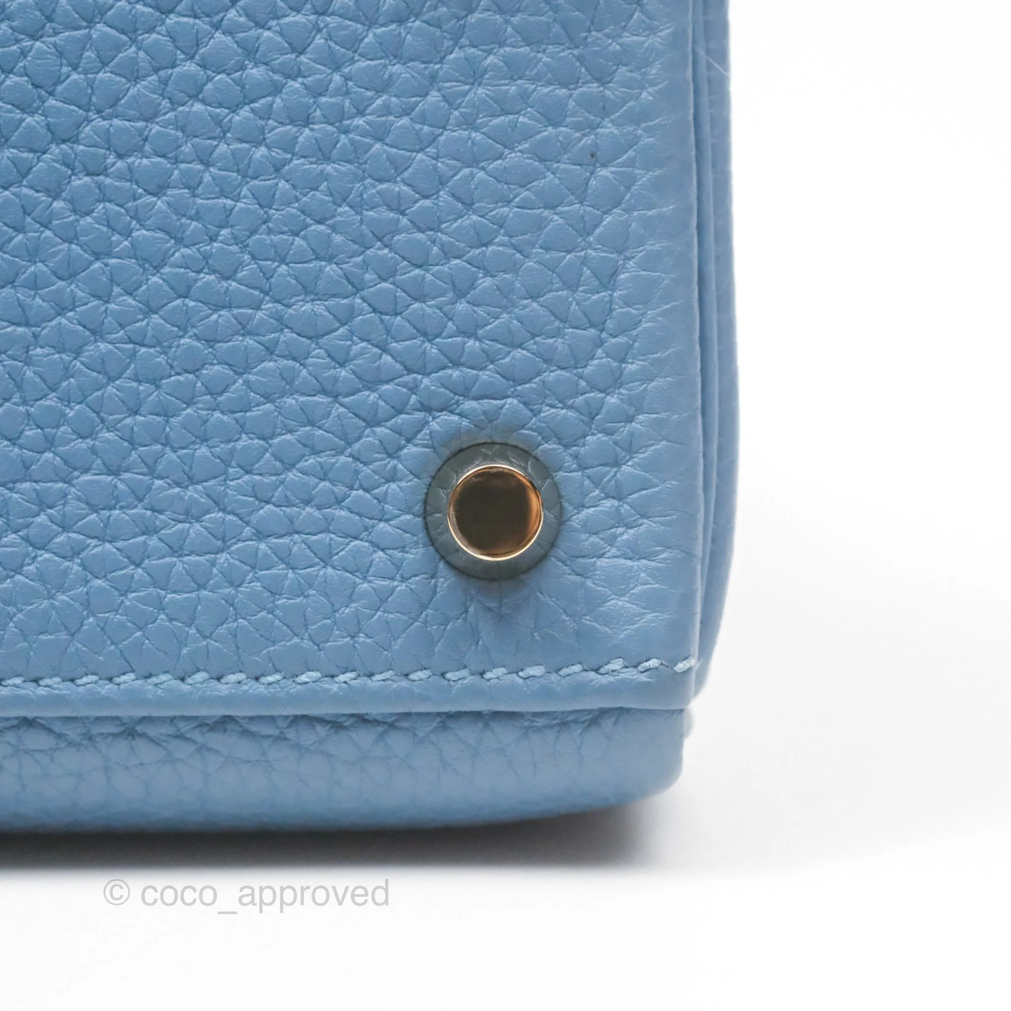 Hermes Kelly 25 Togo Bleu Azur 7R Gold Hardware
