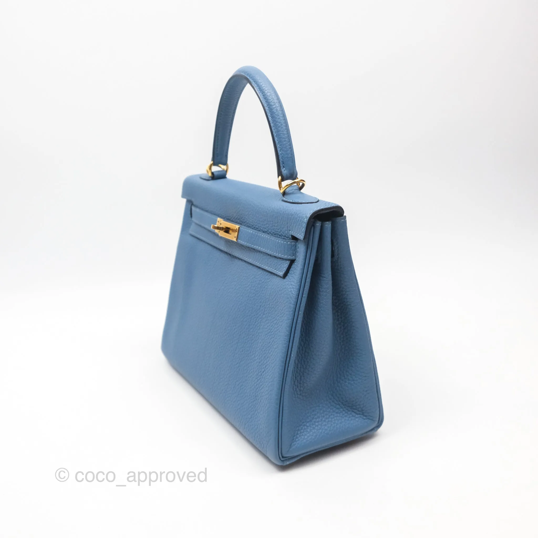 Hermes Kelly 25 Togo Bleu Azur 7R Gold Hardware