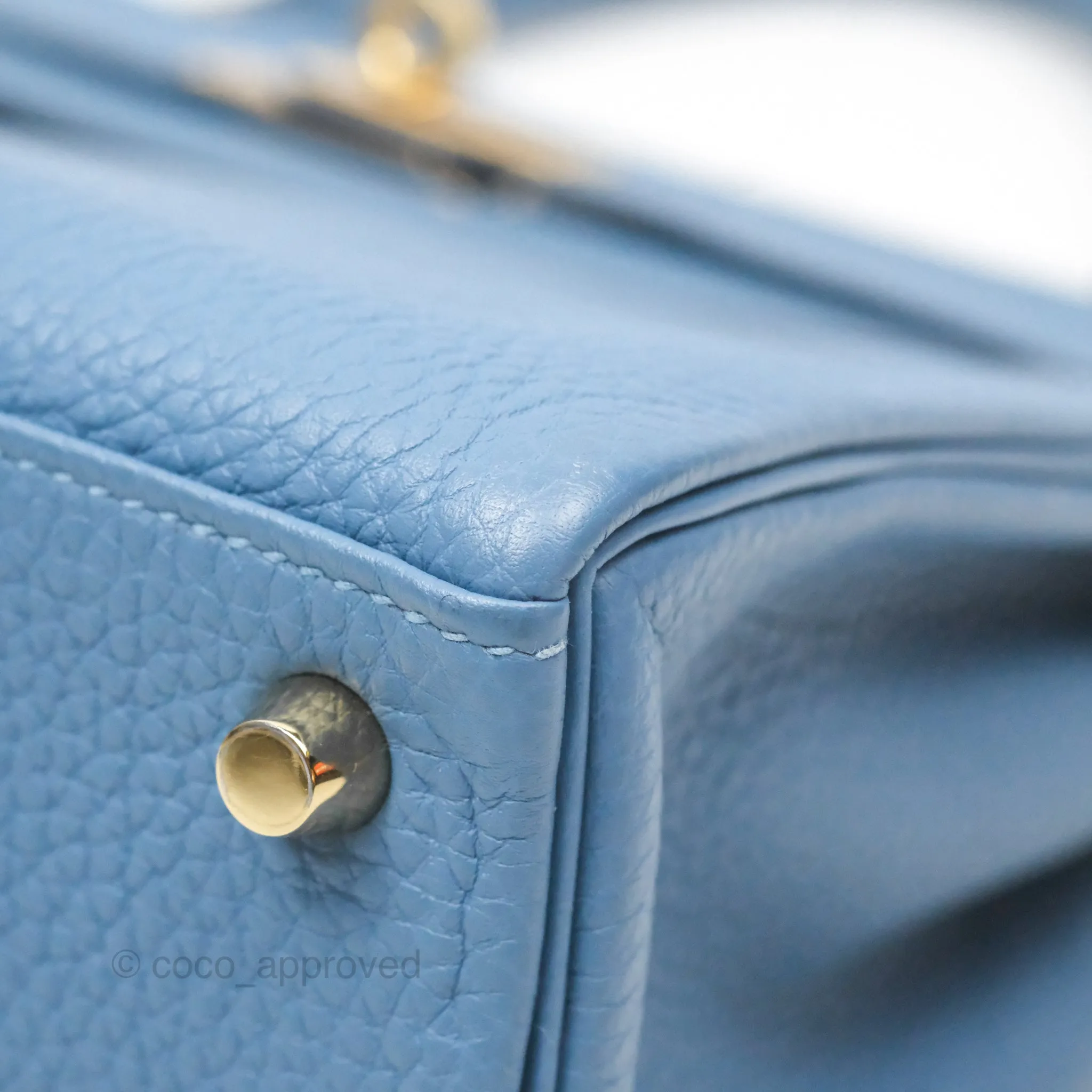 Hermes Kelly 25 Togo Bleu Azur 7R Gold Hardware