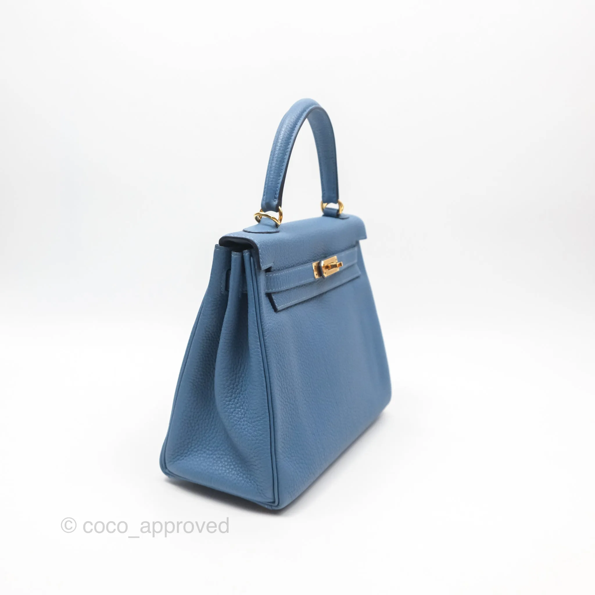 Hermes Kelly 25 Togo Bleu Azur 7R Gold Hardware