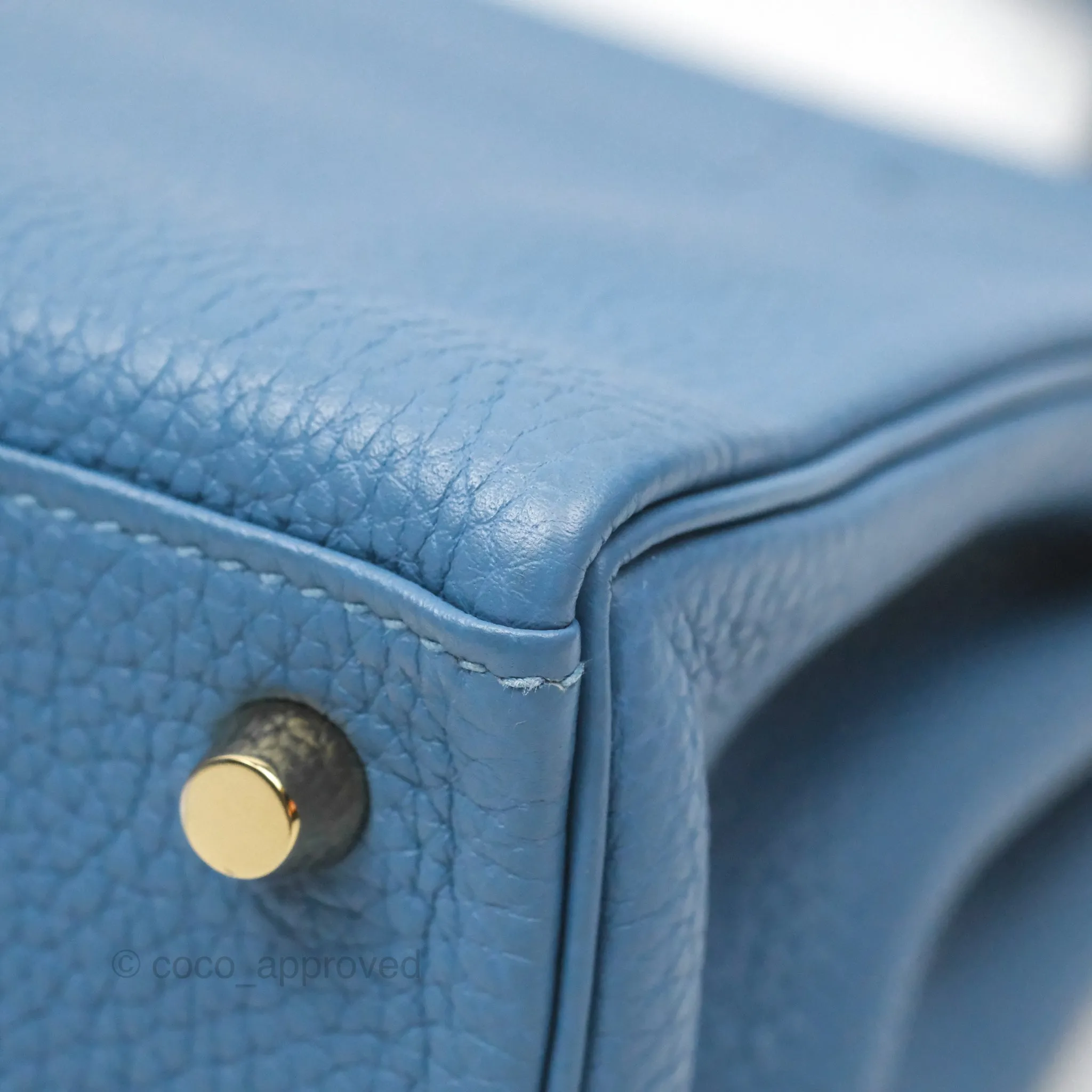 Hermes Kelly 25 Togo Bleu Azur 7R Gold Hardware