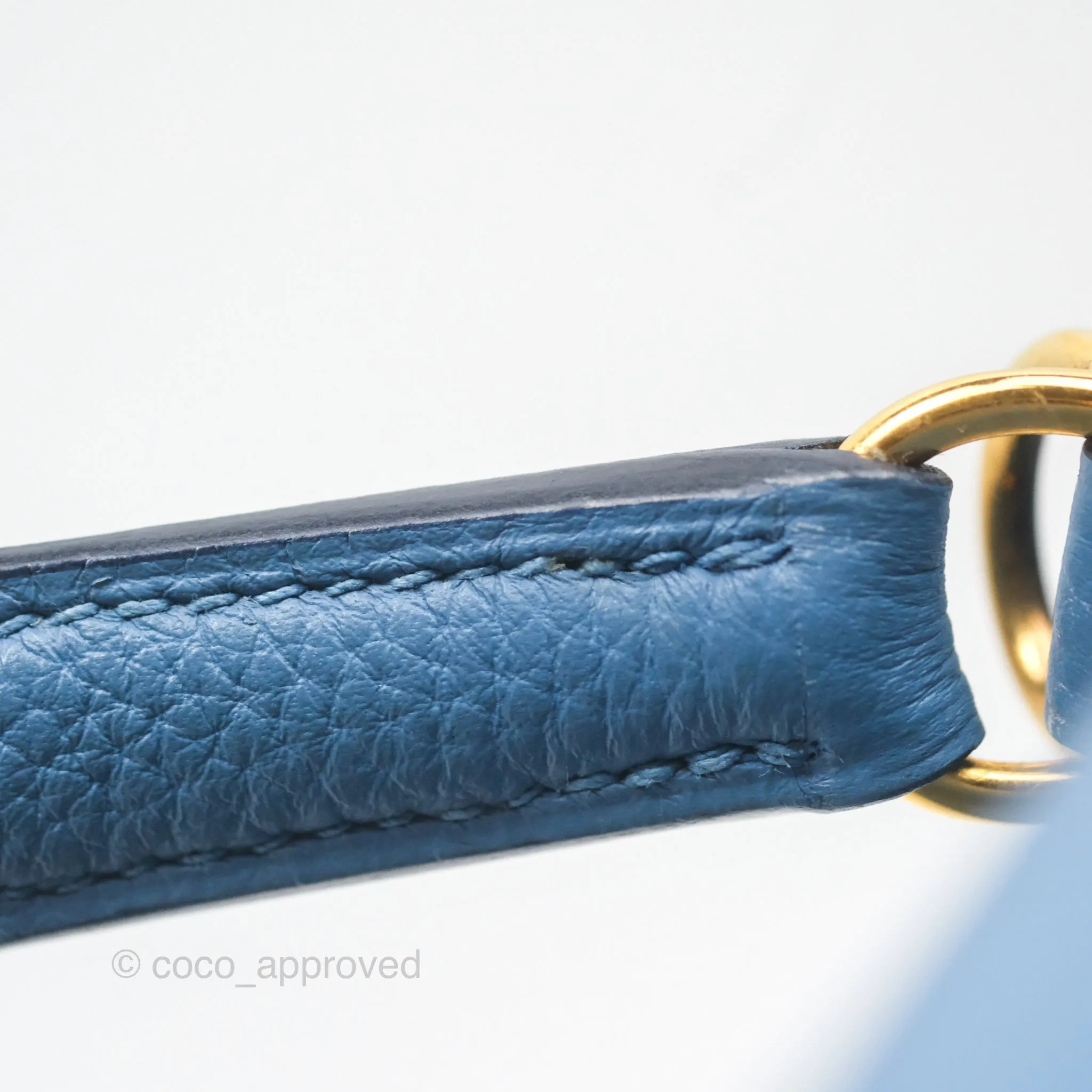 Hermes Kelly 25 Togo Bleu Azur 7R Gold Hardware