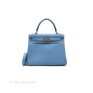 Hermes Kelly 25 Togo Bleu Azur 7R Gold Hardware