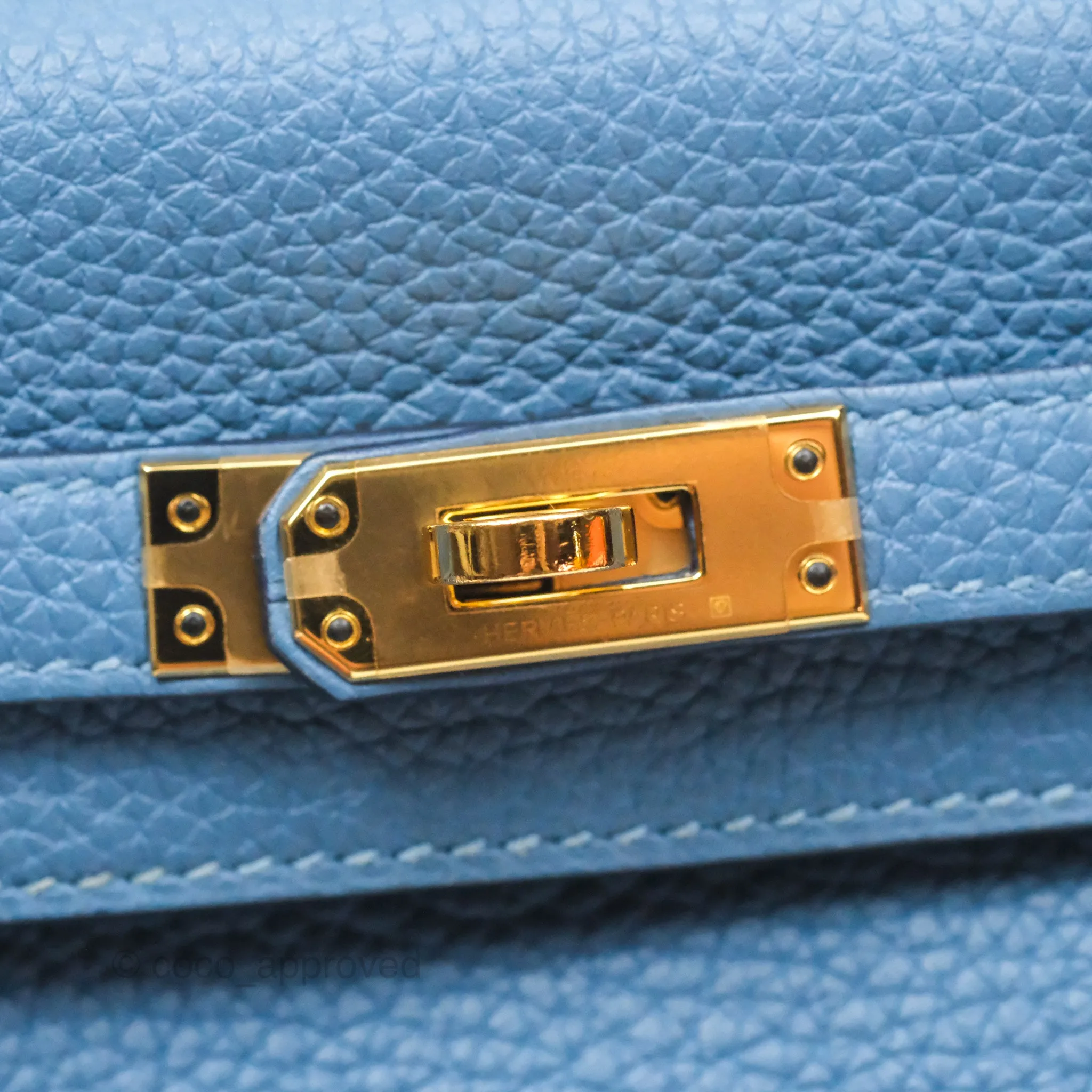 Hermes Kelly 25 Togo Bleu Azur 7R Gold Hardware