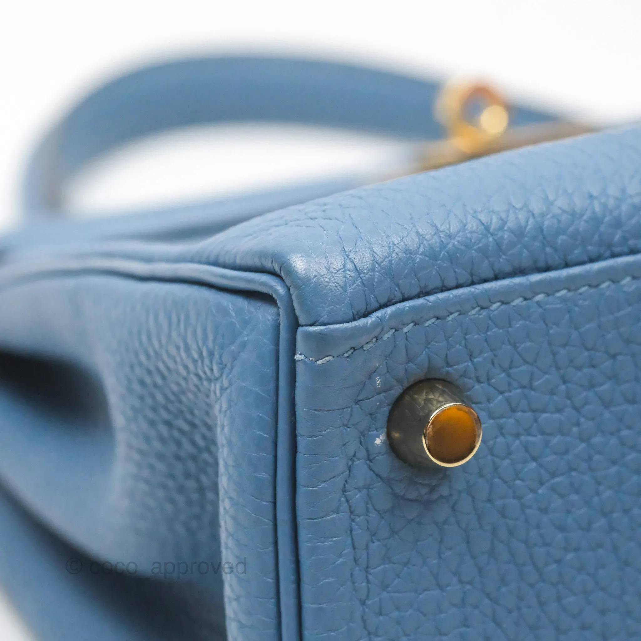 Hermes Kelly 25 Togo Bleu Azur 7R Gold Hardware