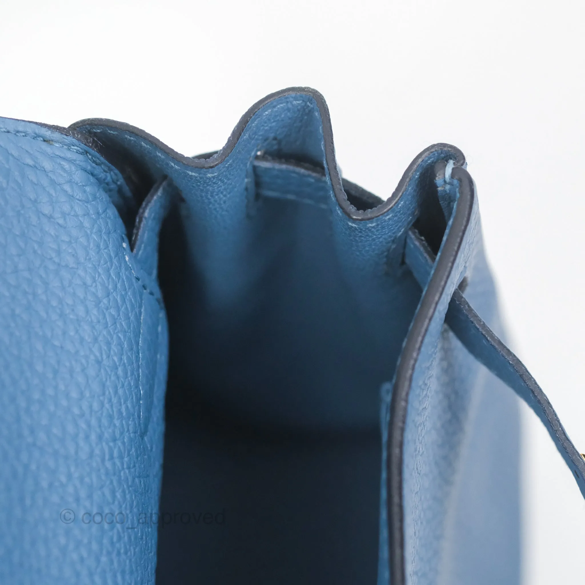 Hermes Kelly 25 Togo Bleu Azur 7R Gold Hardware