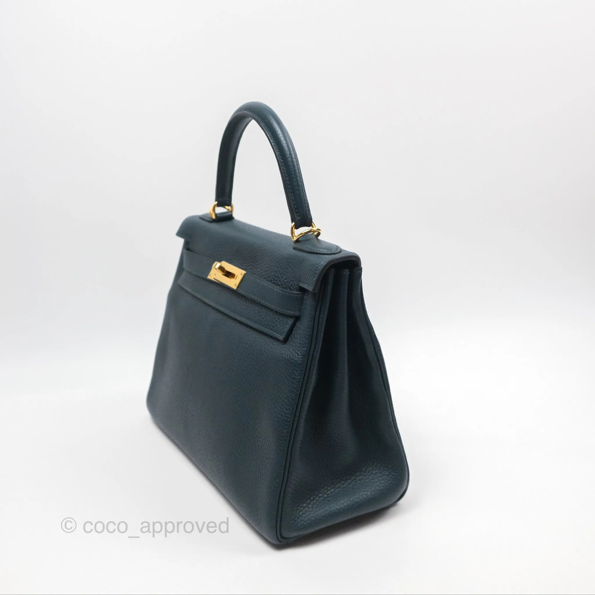 Hermes Kelly 28 Clemence Vert Cypress 6O Gold Hardware