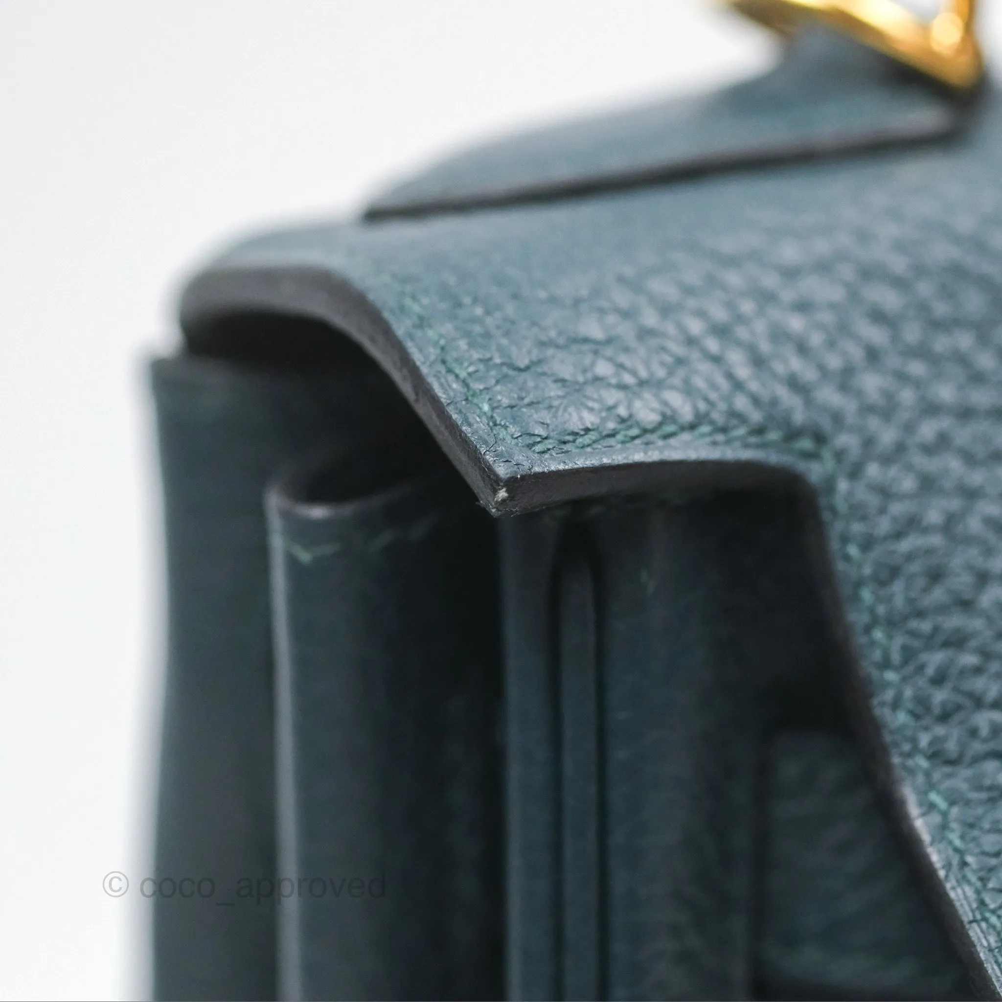 Hermes Kelly 28 Clemence Vert Cypress 6O Gold Hardware