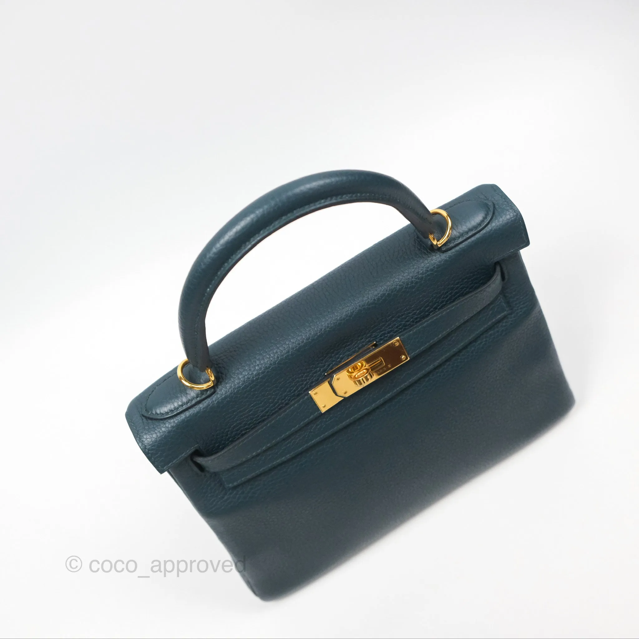 Hermes Kelly 28 Clemence Vert Cypress 6O Gold Hardware