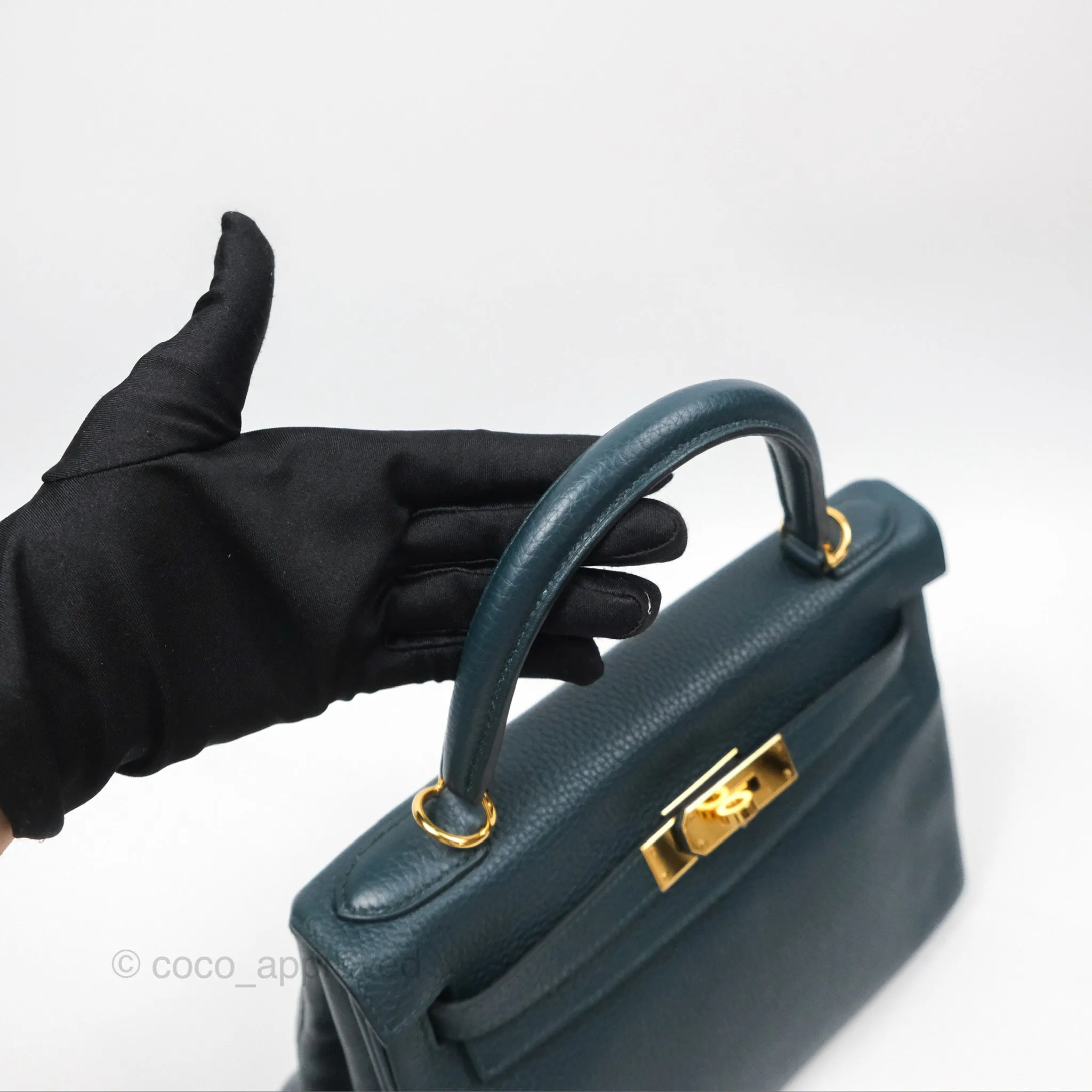 Hermes Kelly 28 Clemence Vert Cypress 6O Gold Hardware