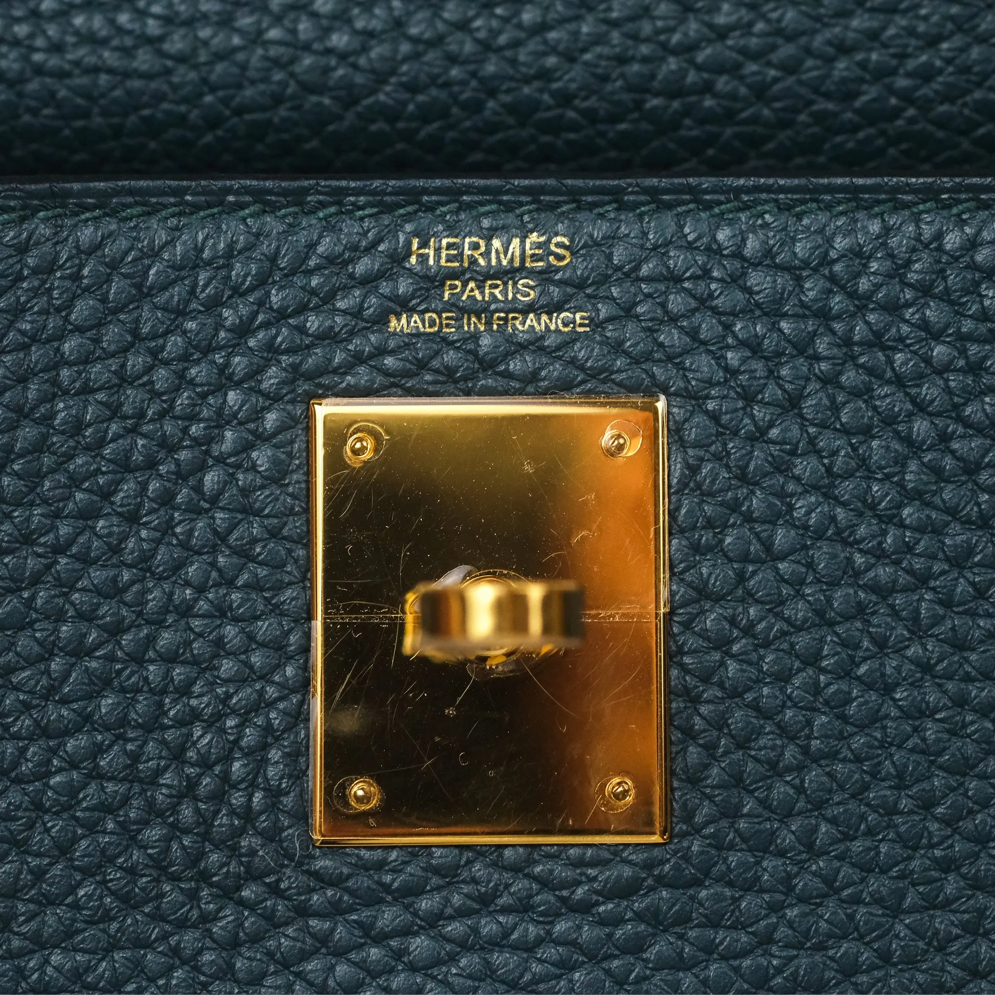 Hermes Kelly 28 Clemence Vert Cypress 6O Gold Hardware