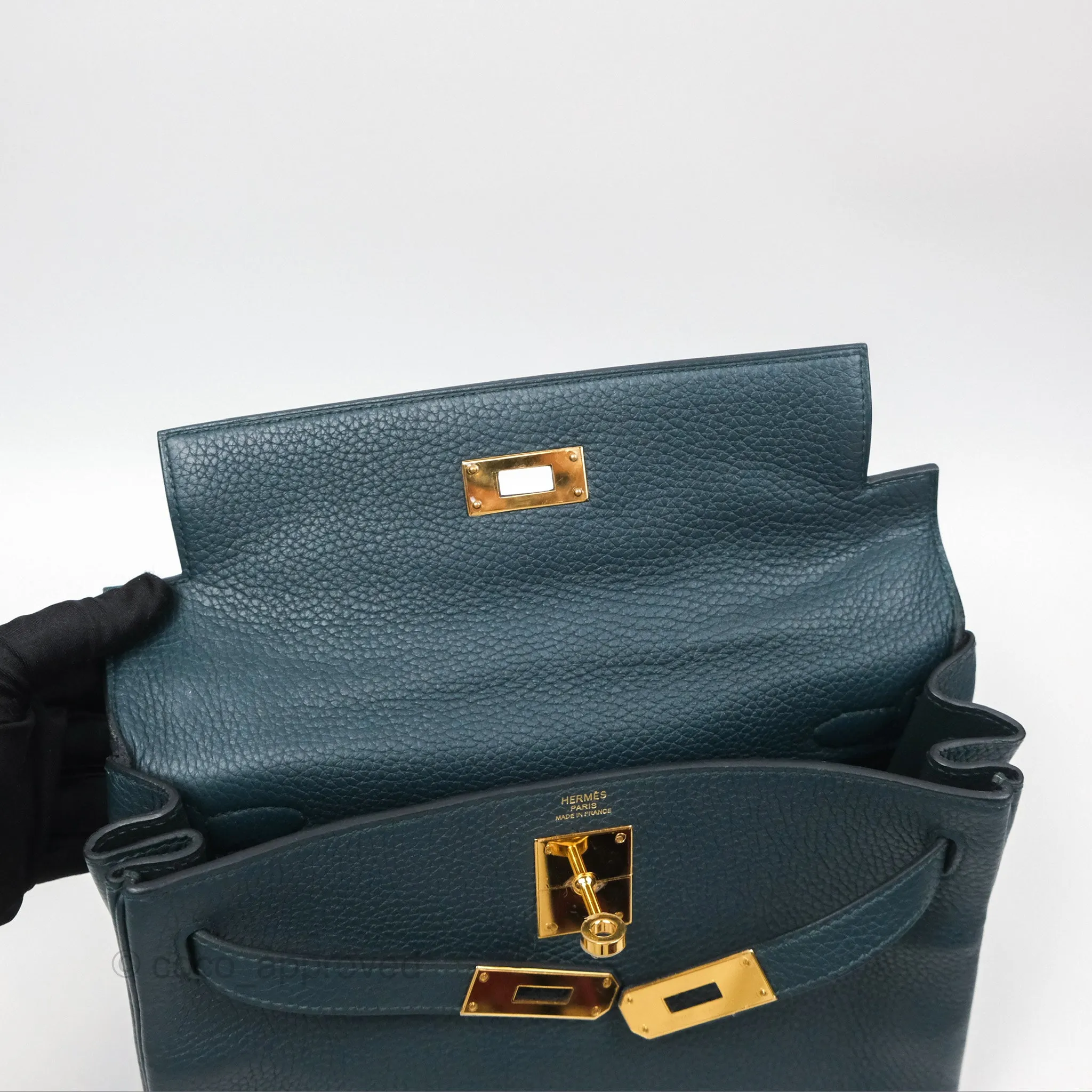 Hermes Kelly 28 Clemence Vert Cypress 6O Gold Hardware