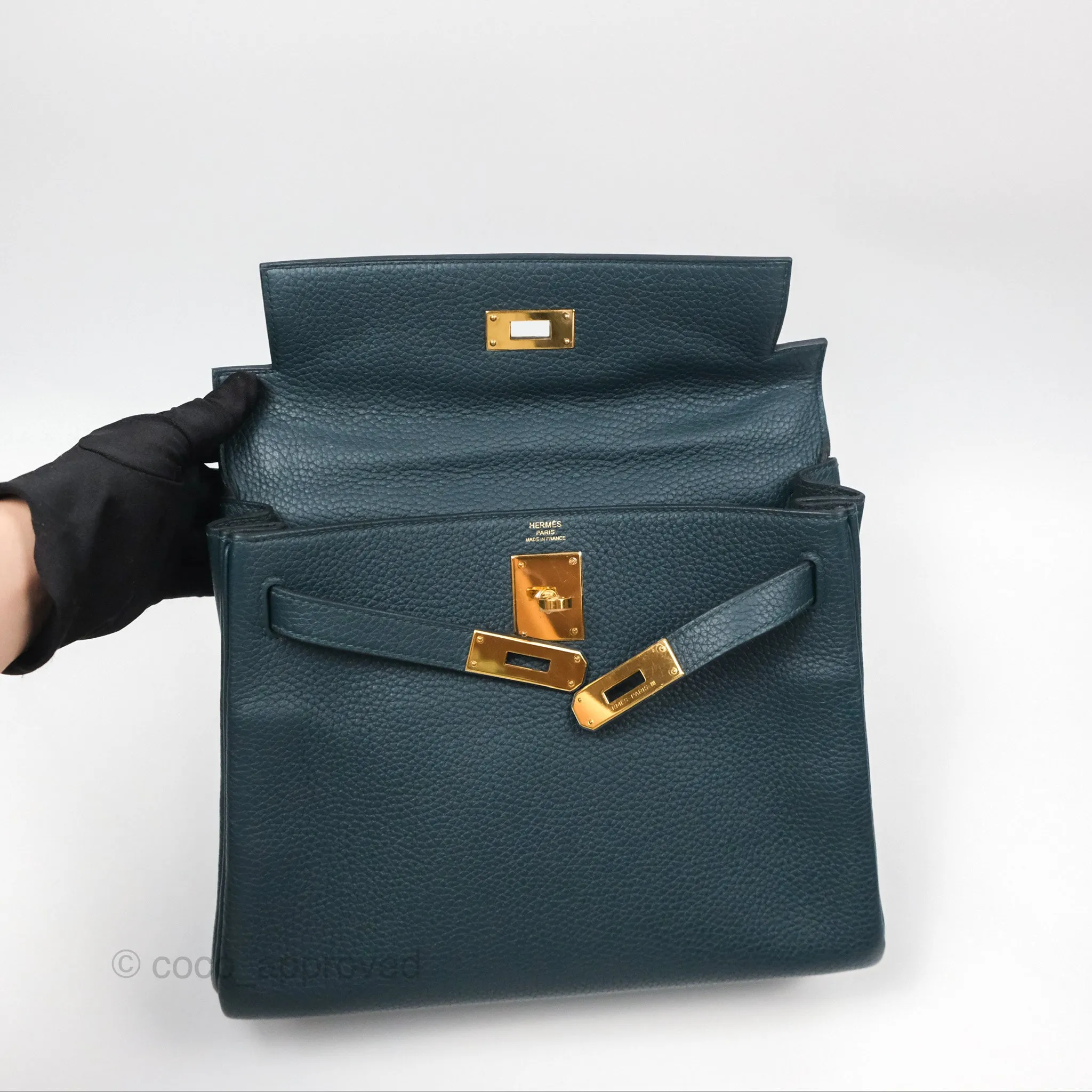 Hermes Kelly 28 Clemence Vert Cypress 6O Gold Hardware