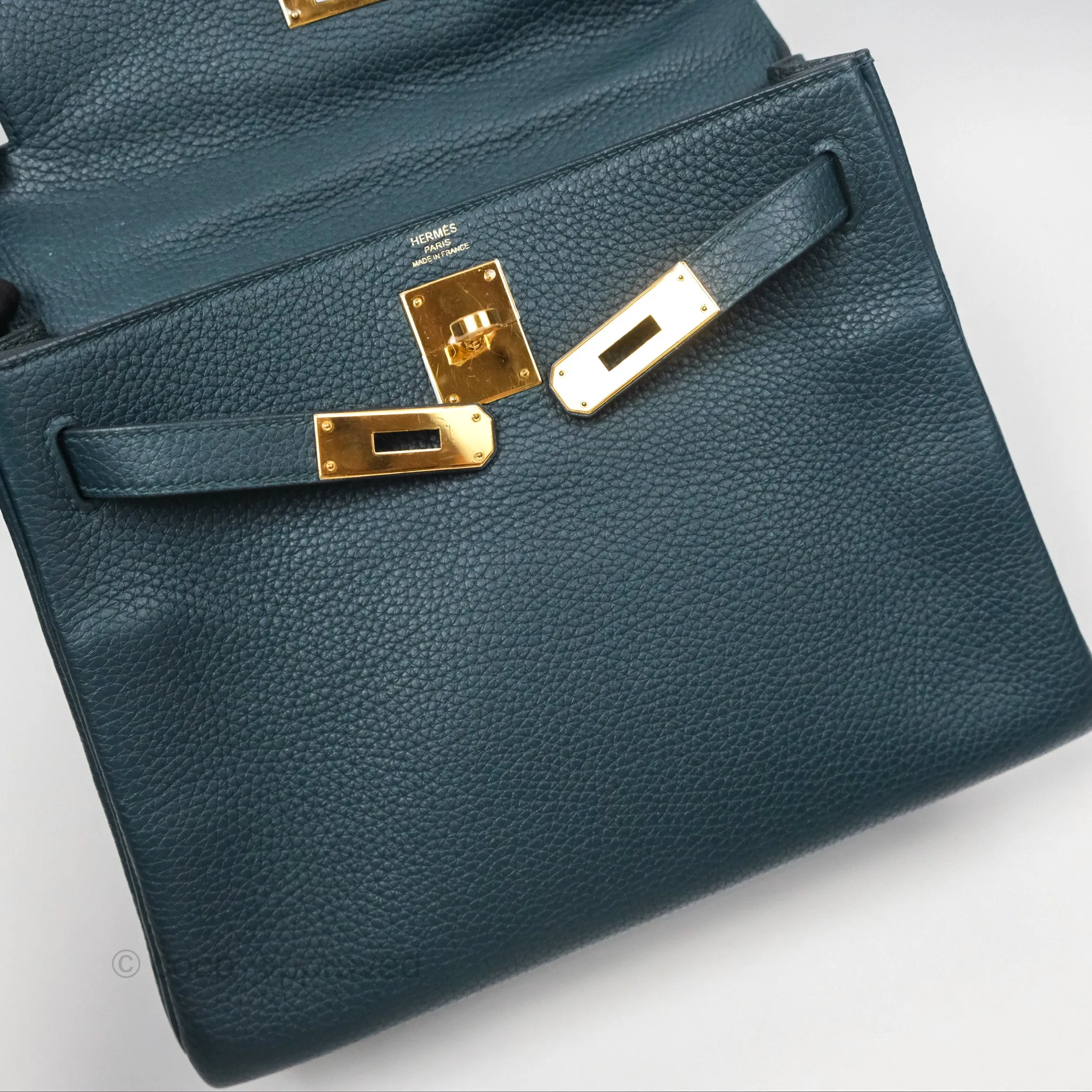 Hermes Kelly 28 Clemence Vert Cypress 6O Gold Hardware