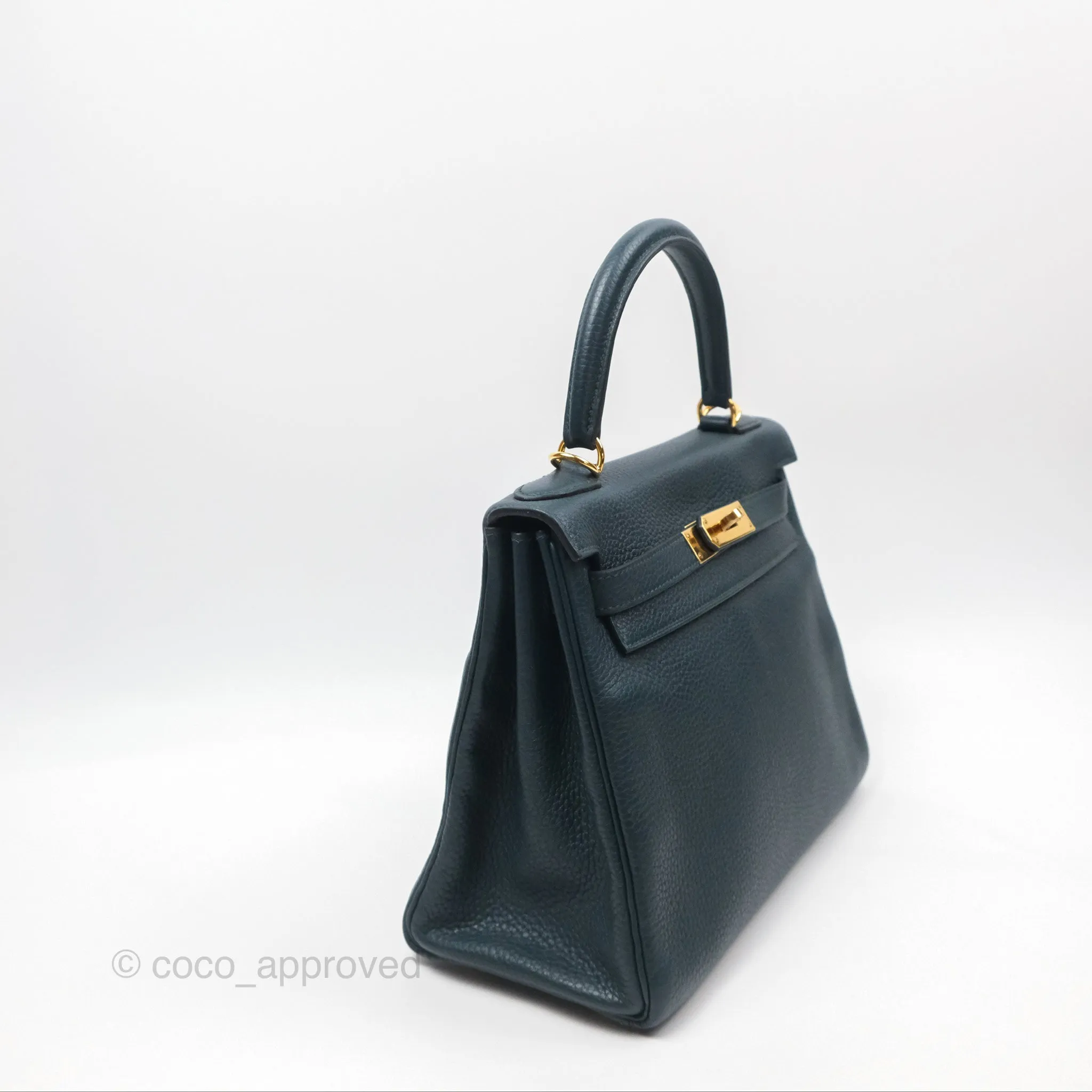 Hermes Kelly 28 Clemence Vert Cypress 6O Gold Hardware