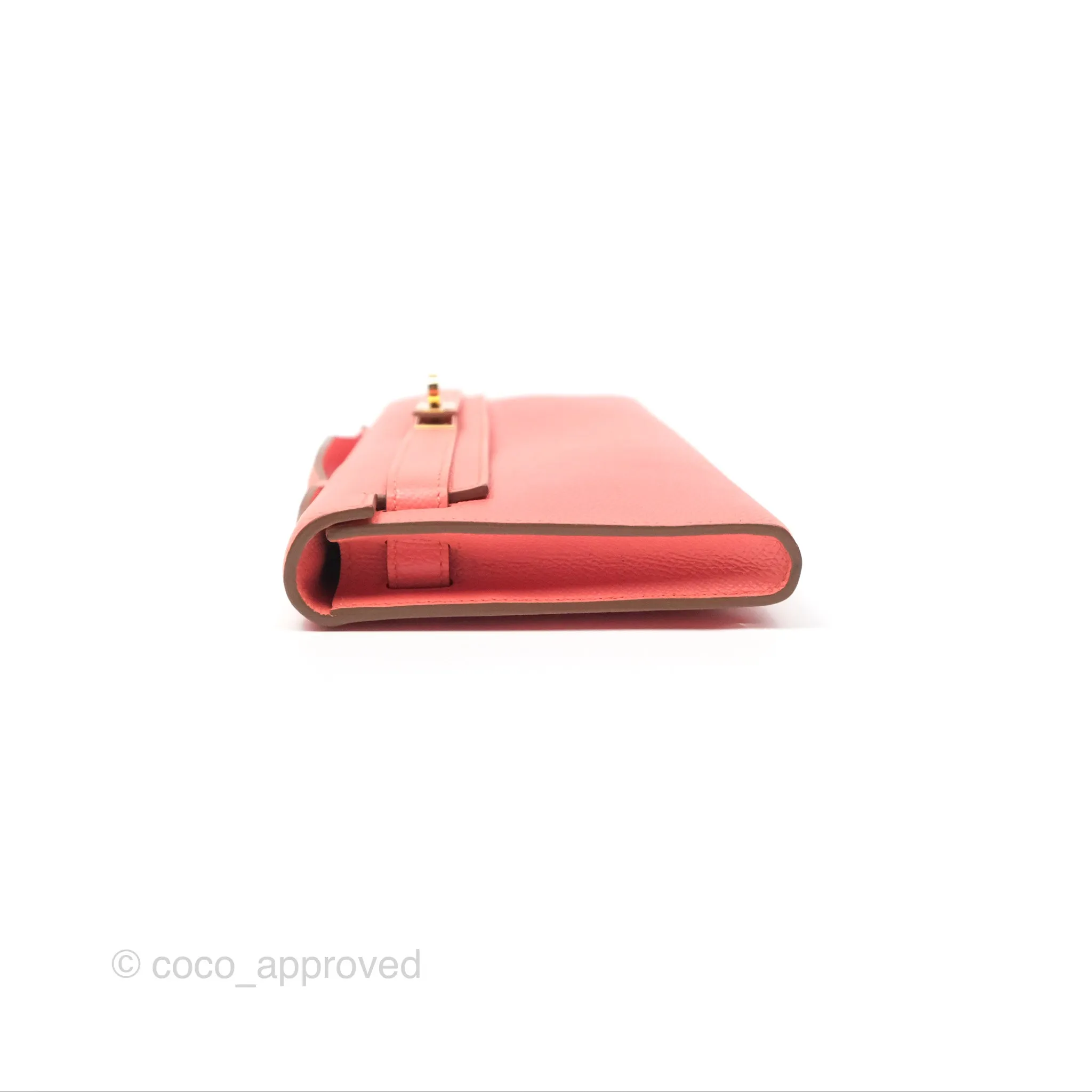 Hermes Kelly Cut Clutch Pochette Flamingo Epsom Gold Hardware