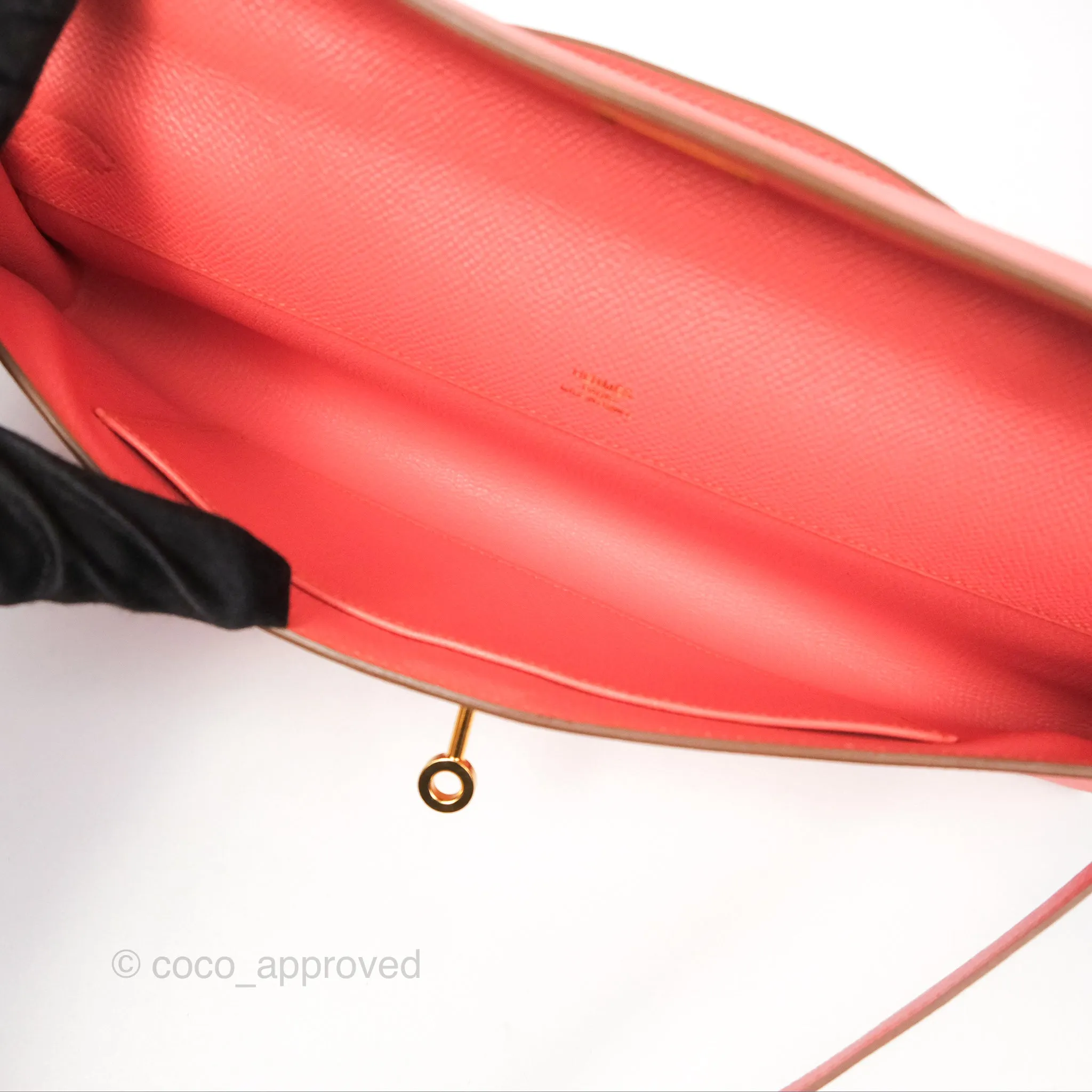 Hermes Kelly Cut Clutch Pochette Flamingo Epsom Gold Hardware