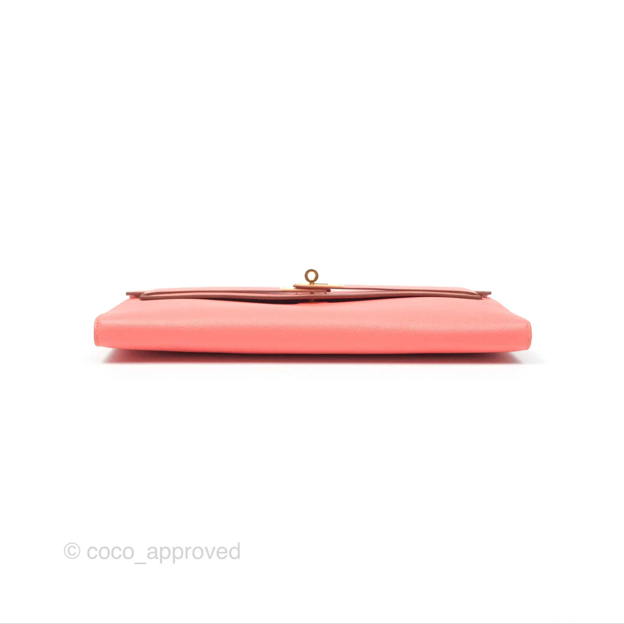 Hermes Kelly Cut Clutch Pochette Flamingo Epsom Gold Hardware