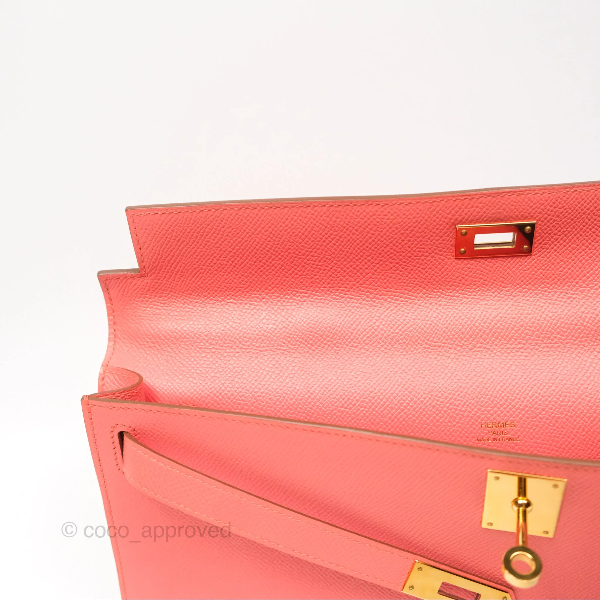 Hermes Kelly Cut Clutch Pochette Flamingo Epsom Gold Hardware