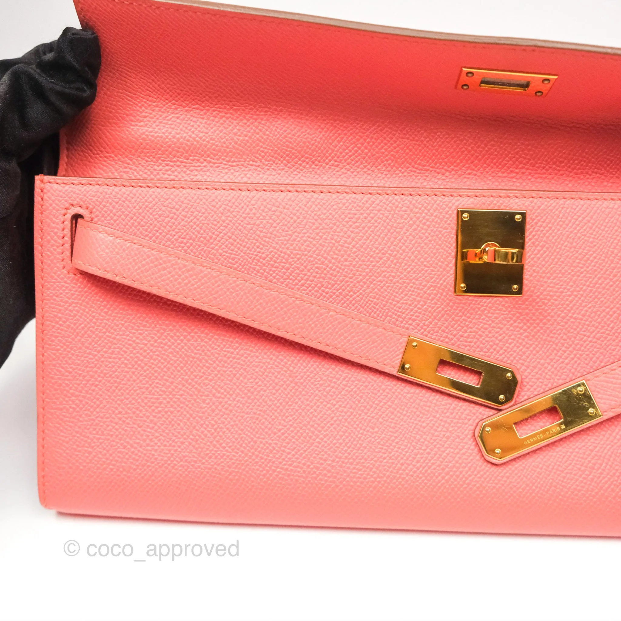 Hermes Kelly Cut Clutch Pochette Flamingo Epsom Gold Hardware